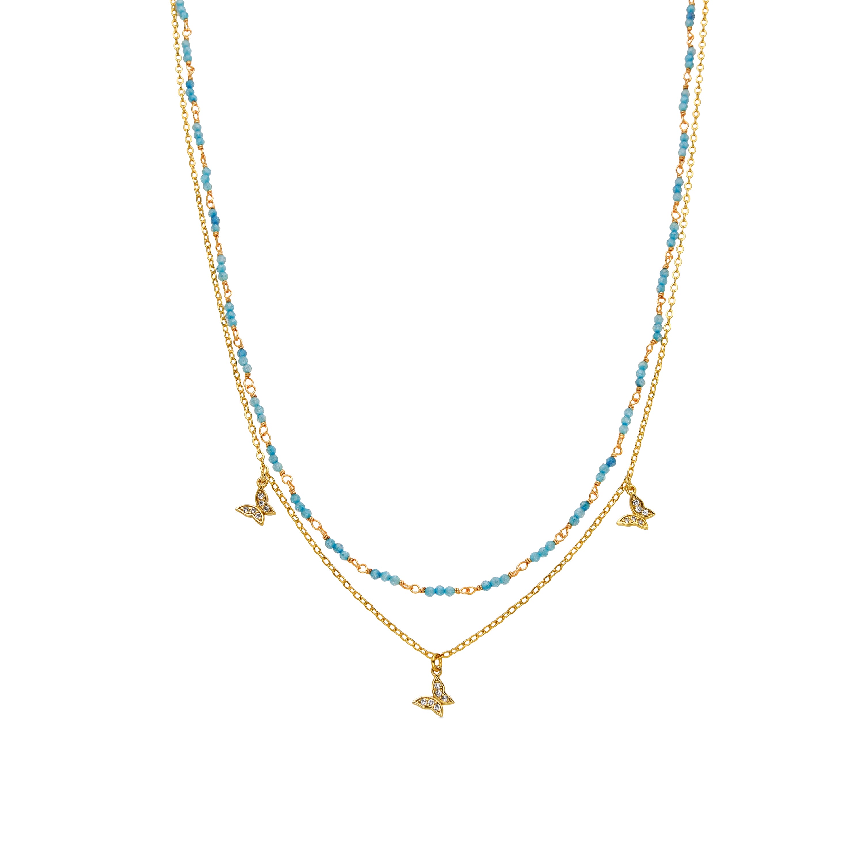 18k Gold Finish Blue Crystal Necklace - Zinli