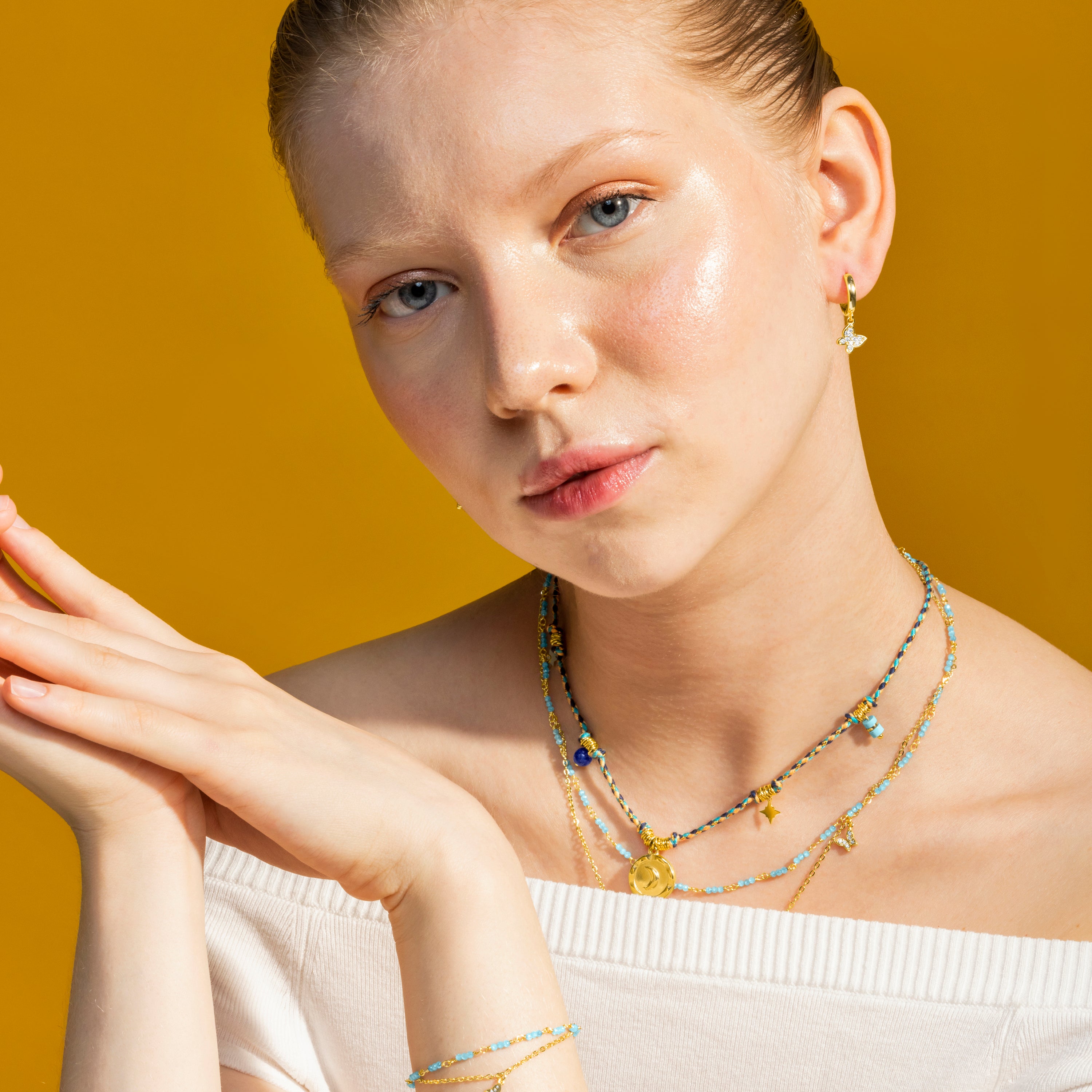 18k Gold Finish Blue Crystal Necklace - Zinli