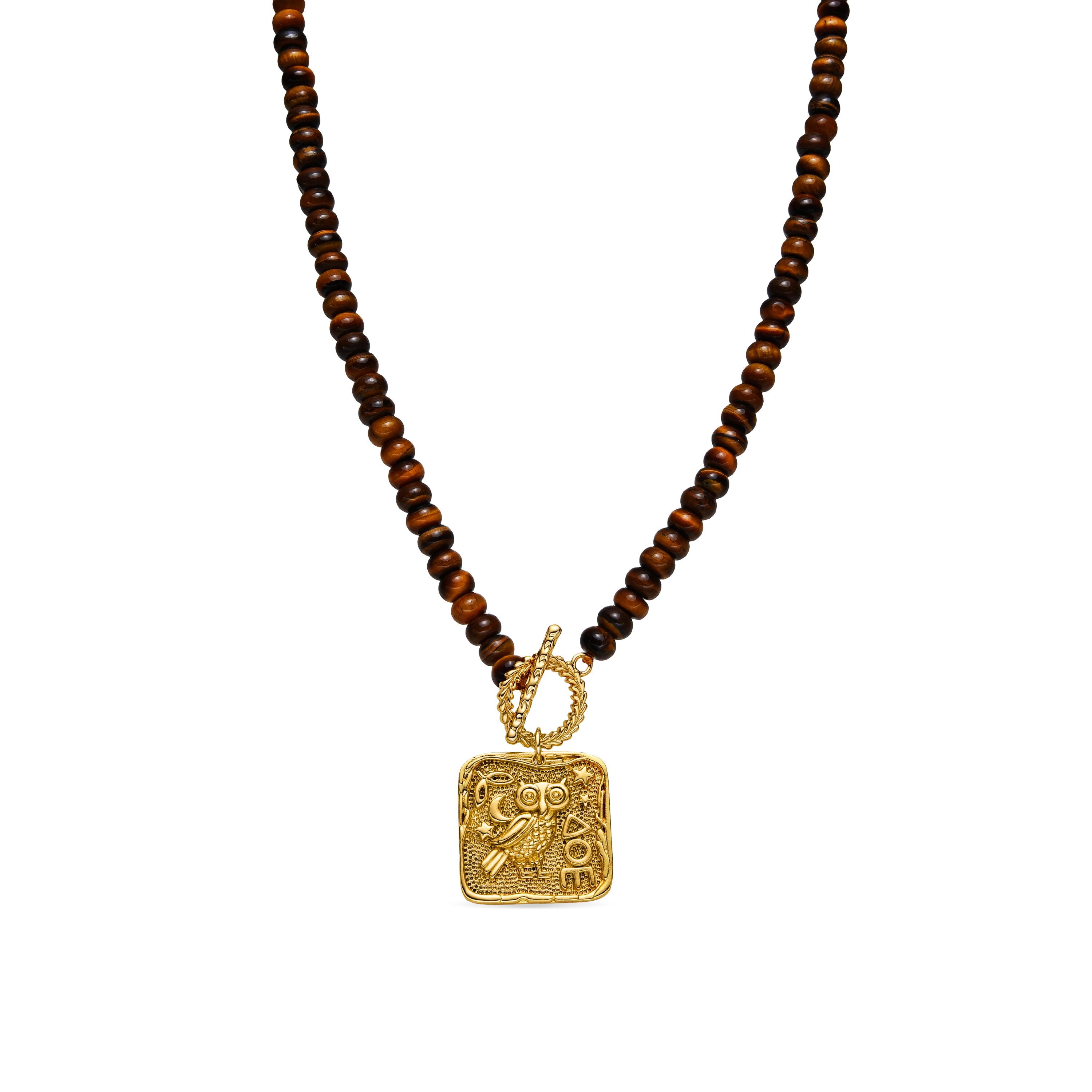 Collier avec Oeil de Tigre finition or 18k - Lessy