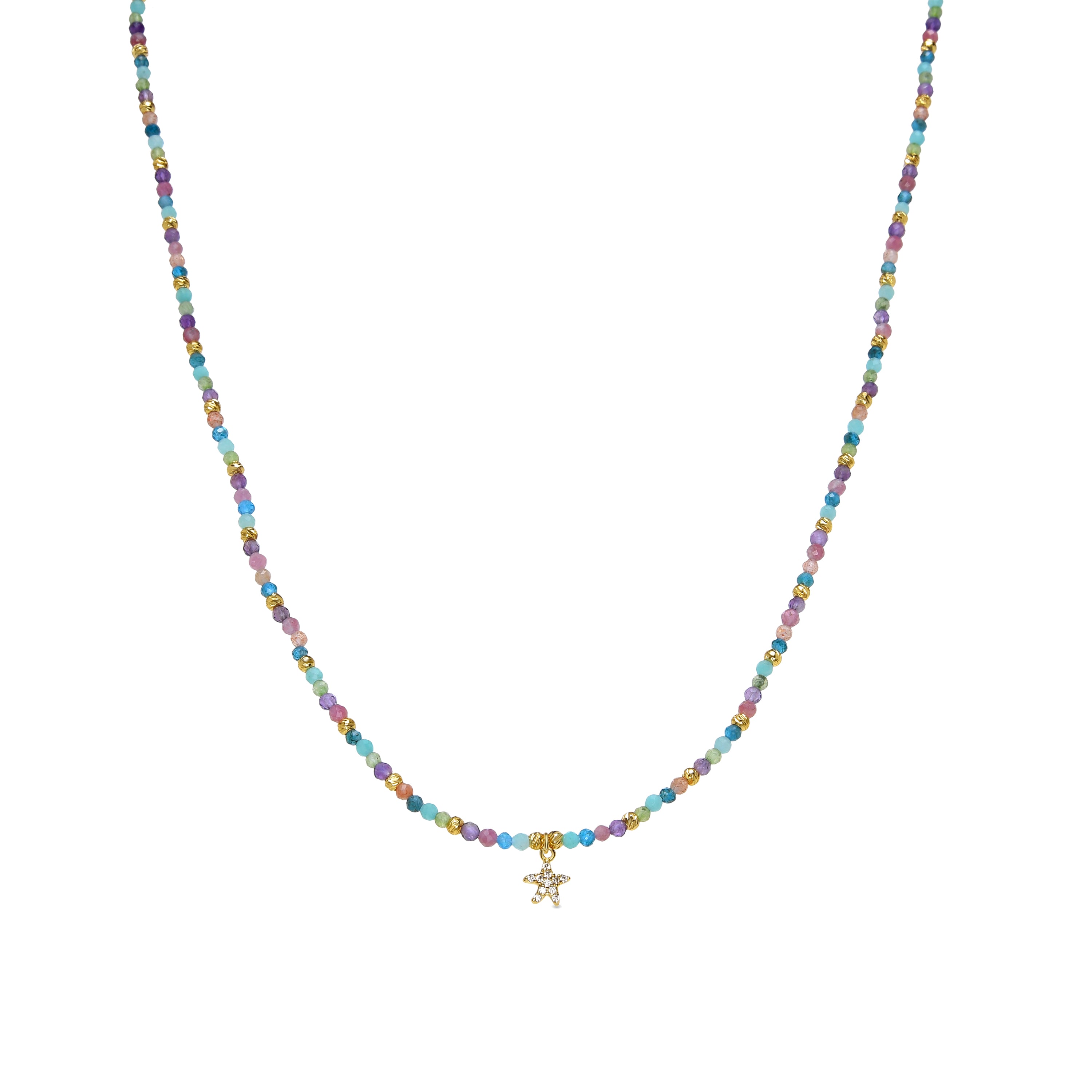 Collar de Aleación de Metal y Cristal Multicolor acabado en oro amarillo de 18k - Estrella