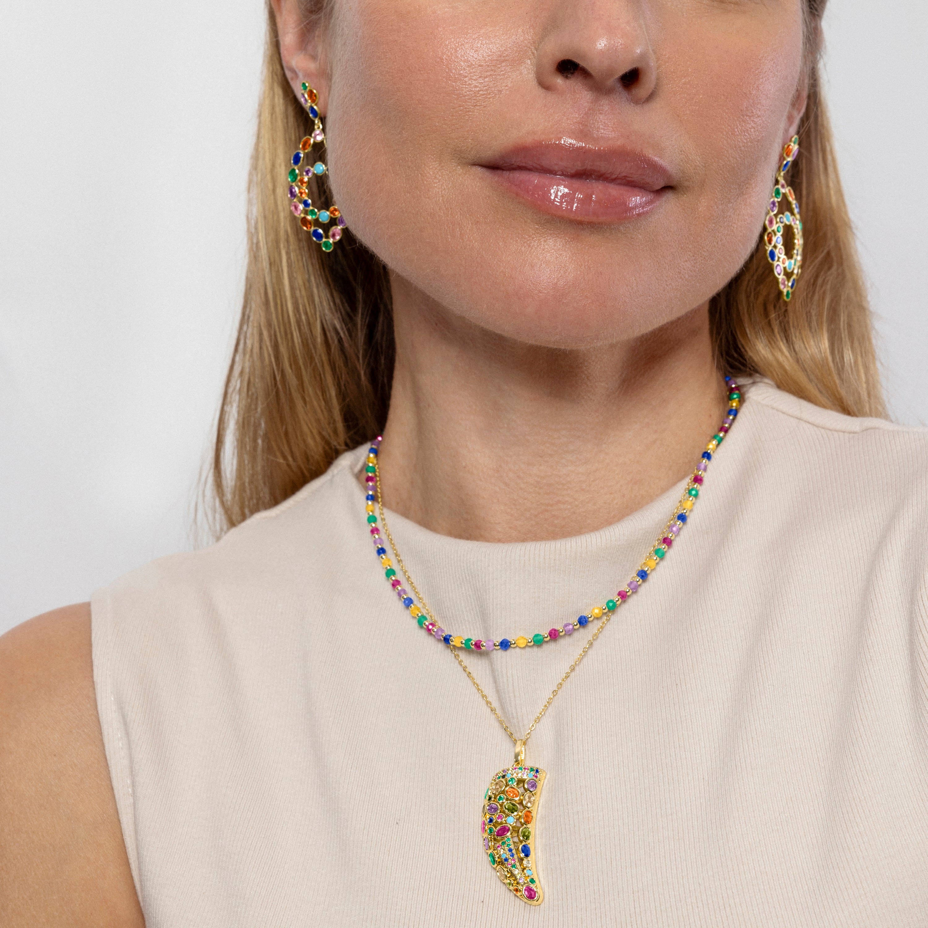 Collar de Aleación de Metal y Cristal Multicolor acabado en oro amarillo de 18k - Shedi