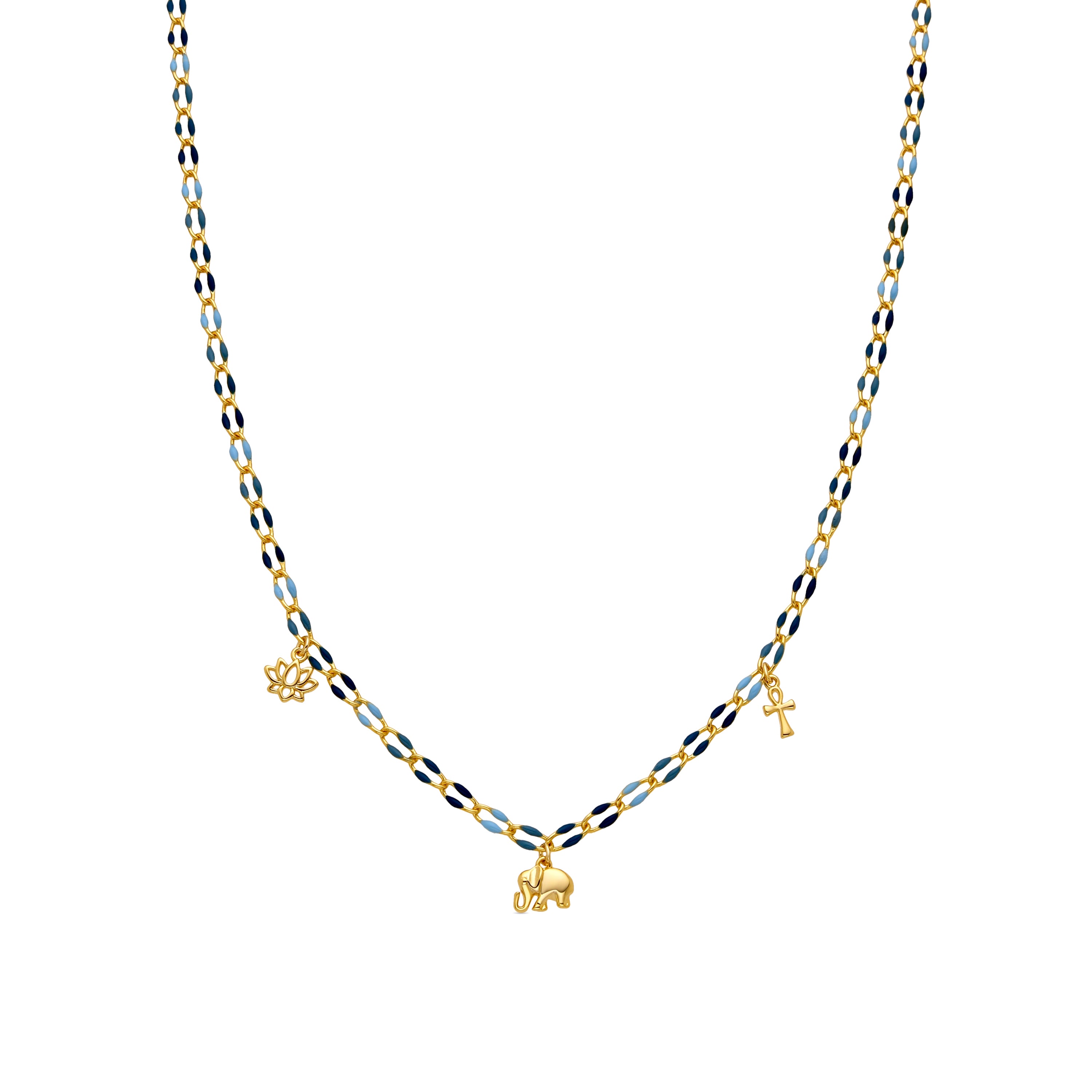 Collar de Aleación de Metal y Lacado Azul acabado en oro amarillo de 18k - Shione