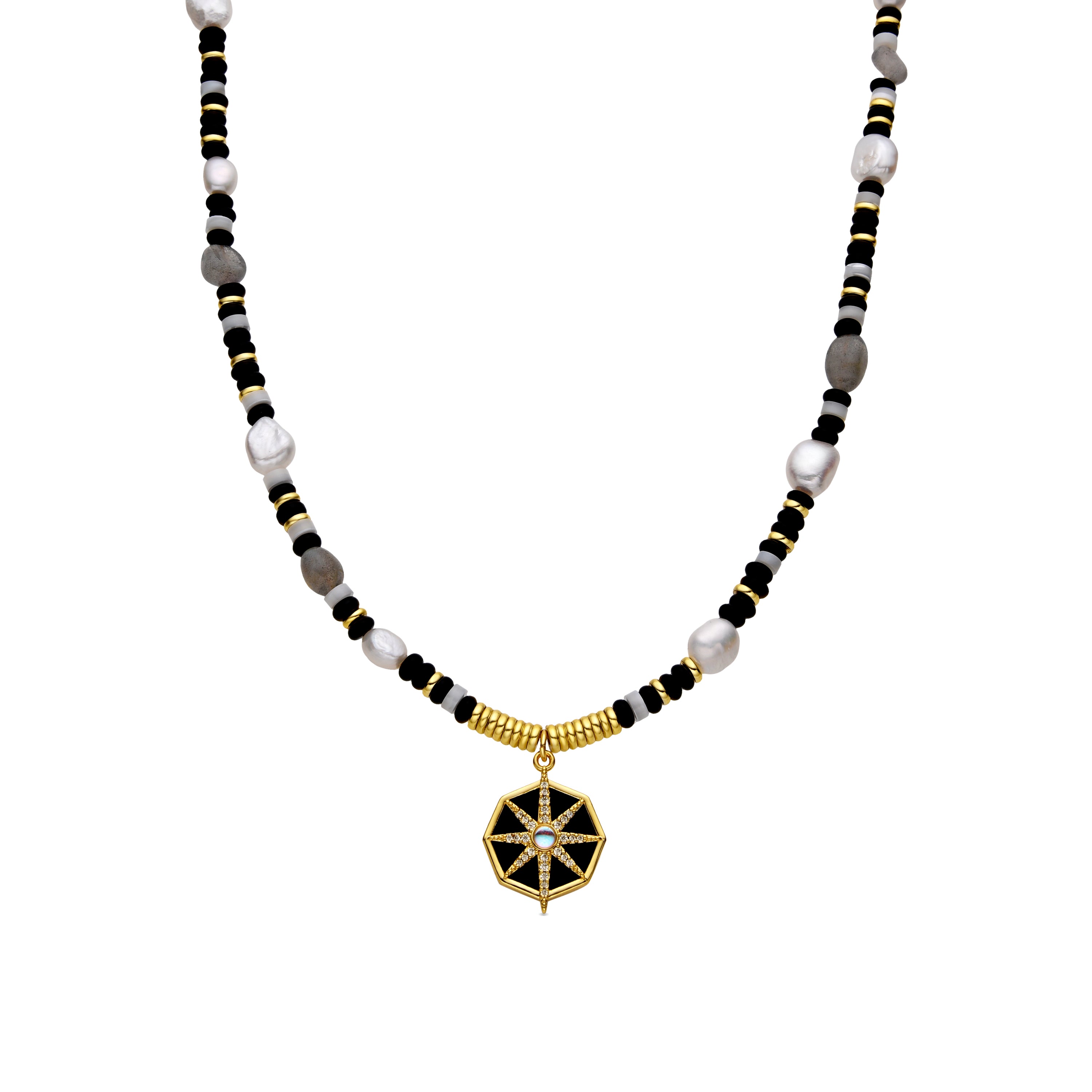 Collar de Aleación de Metal y Onix acabado en oro amarillo de 18k - Nanys