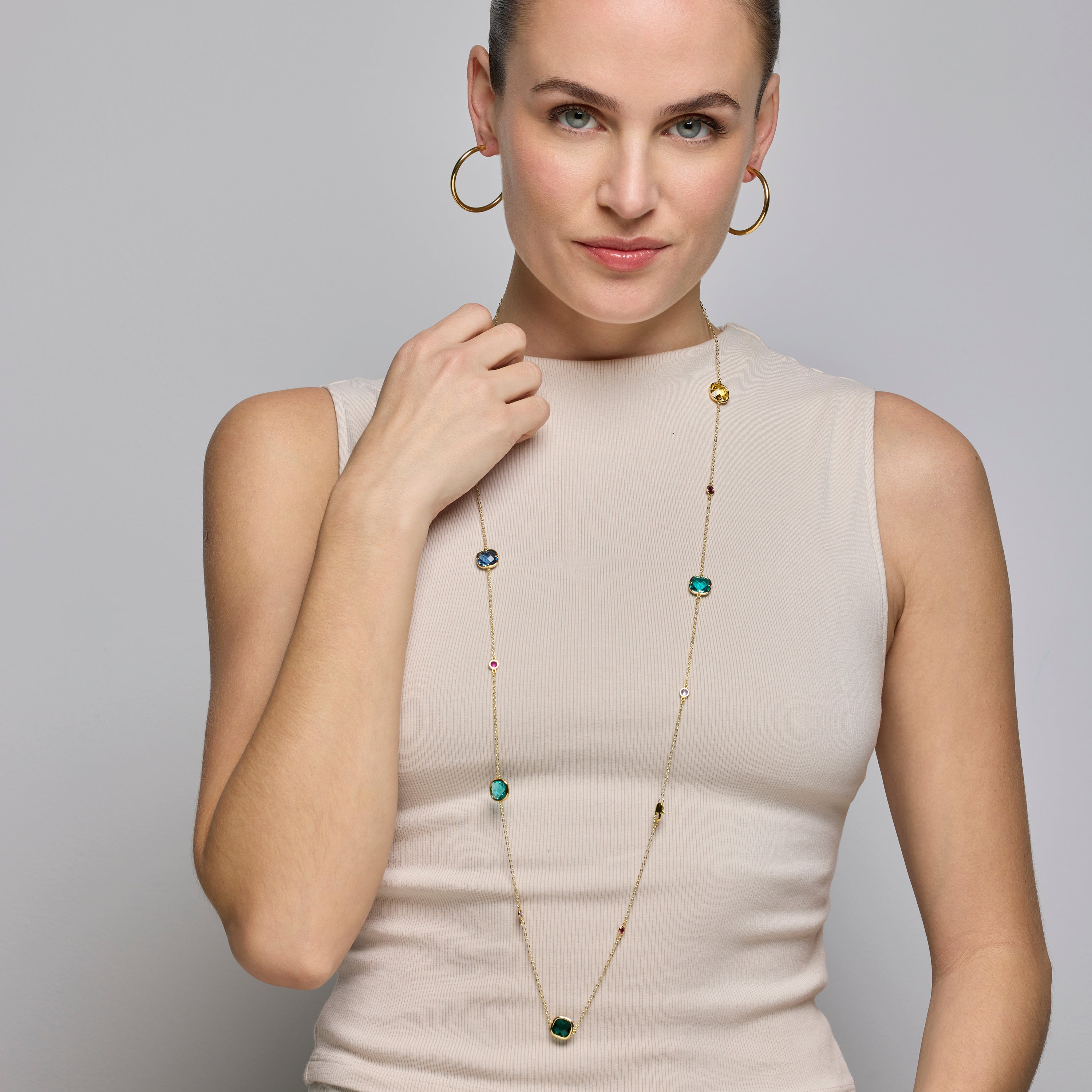 Collier avec quartz hydrothermal multicolore finition or jaune 18k-Docal
