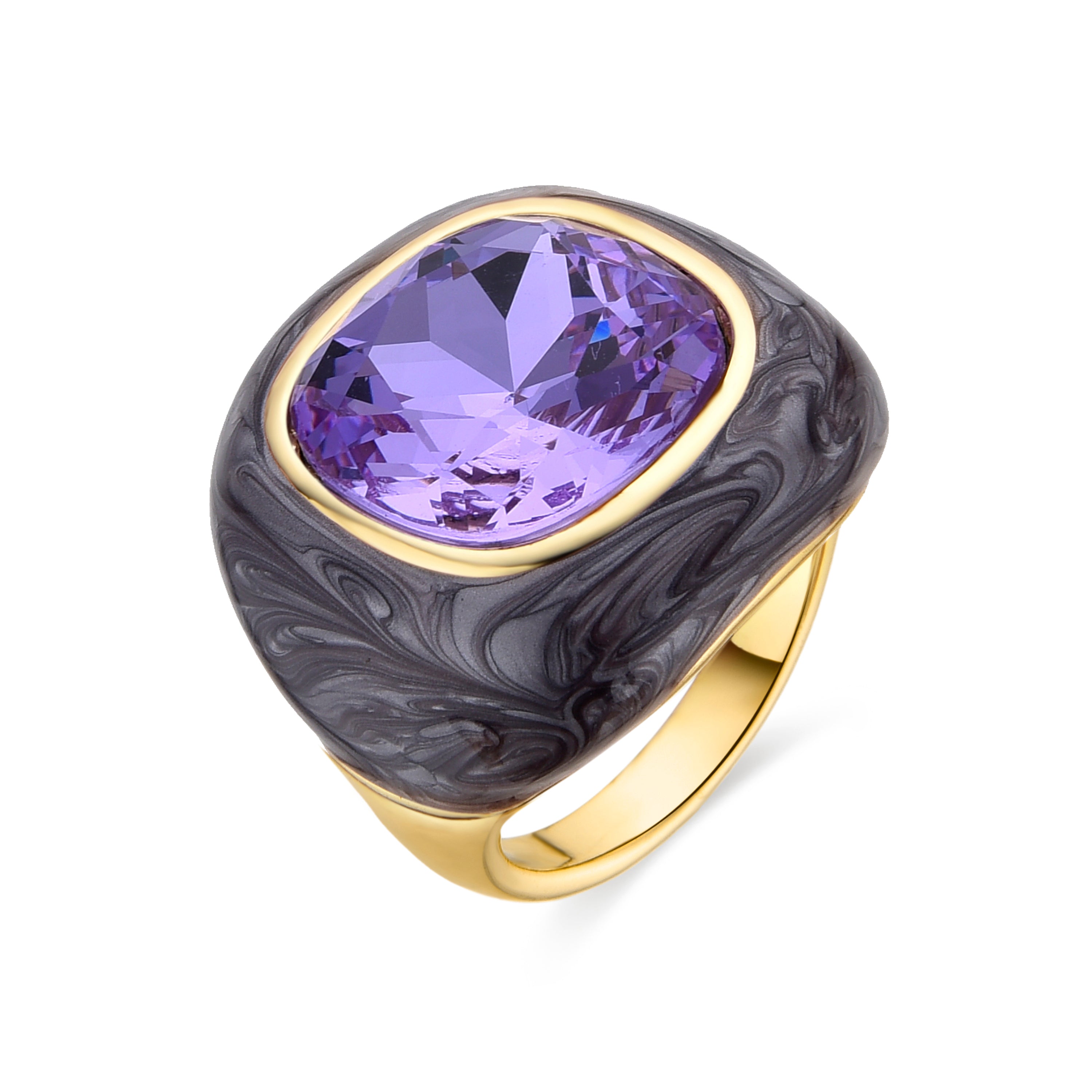 Anillo de Circonita Amatista acabado en oro amarillo de 18k - Drogolo