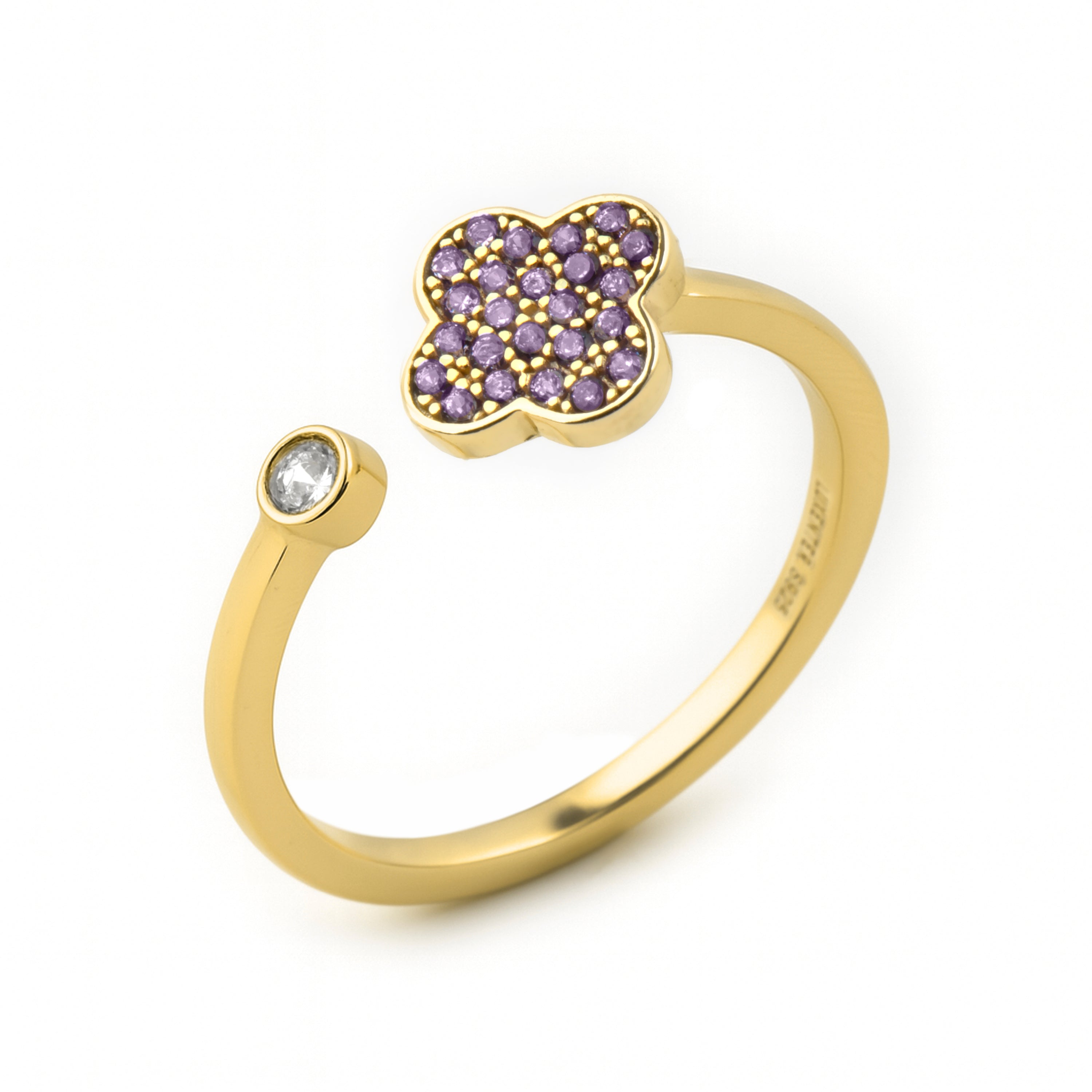 Anillo de Aleación de Metal y Circonita Amatista acabado en oro amarillo de 18k - Alsion