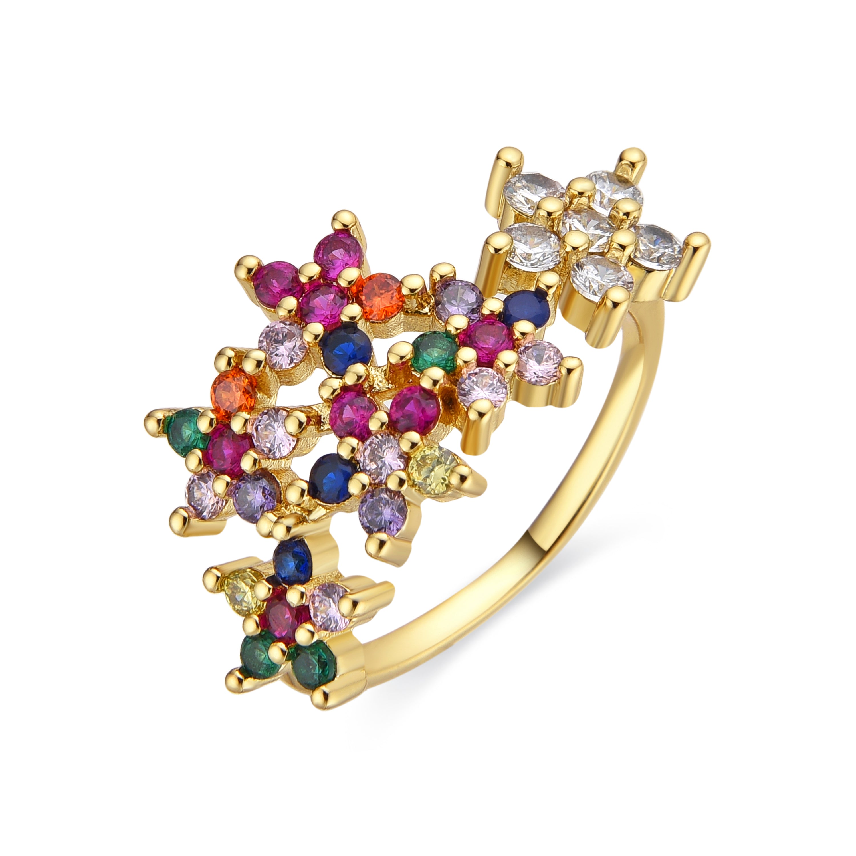 Ring with Multicolor Zirconia, 18k Gold Finish - Qianvi