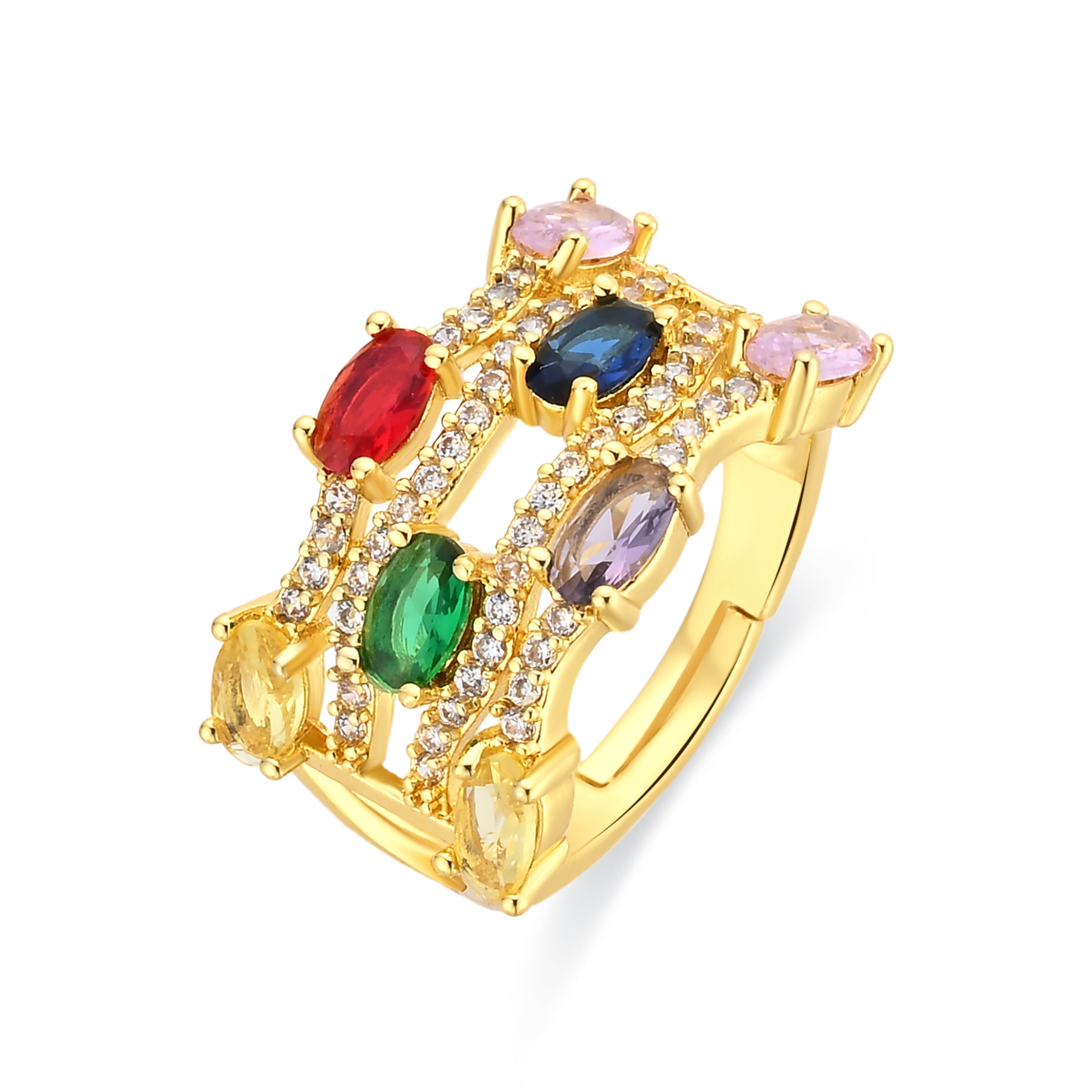Anillo de Aleación de Metal y Circonita Multicolor acabado en oro amarillo de 18k - Rieu