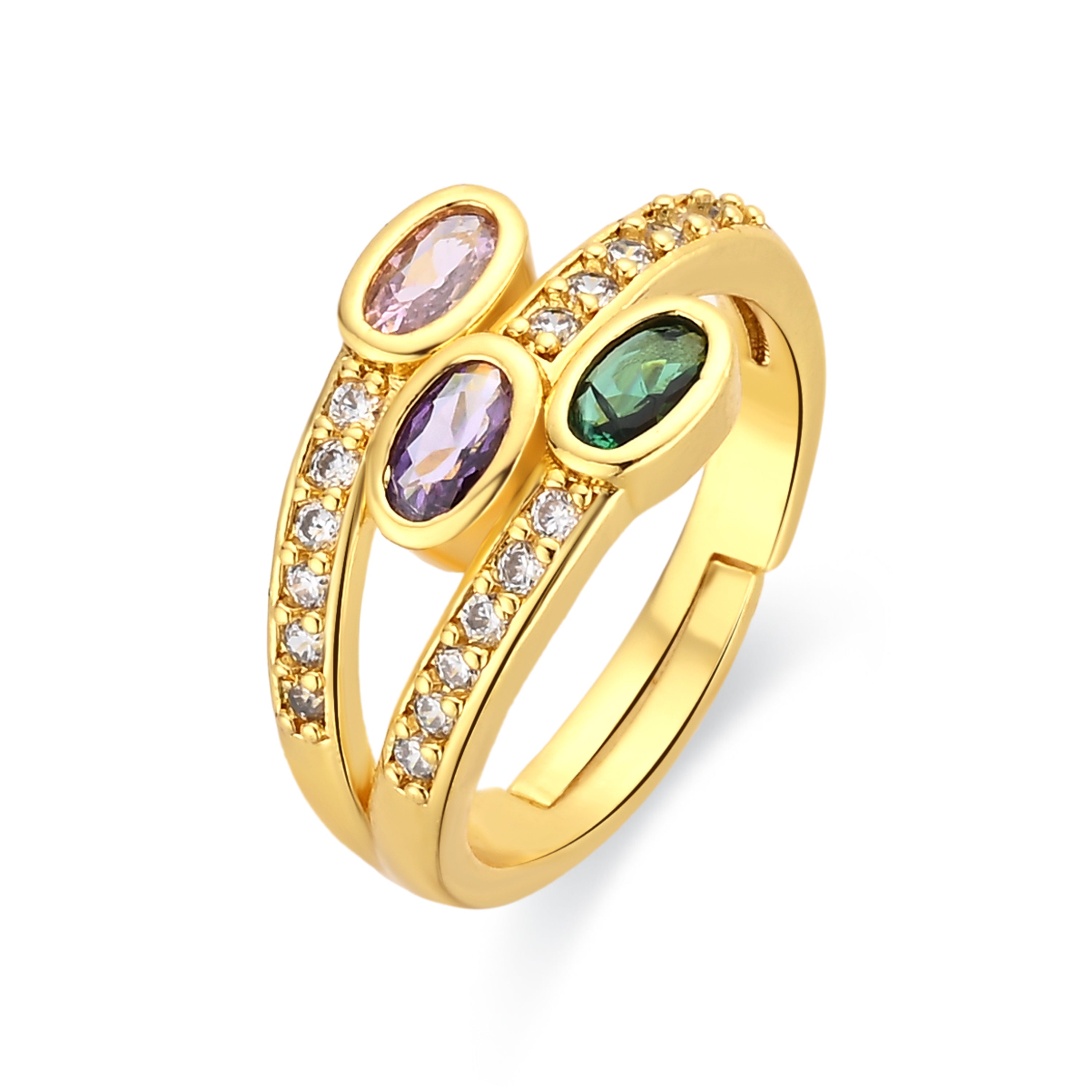 Anillo de Aleación de Metal y Circonita Multicolor acabado en oro amarillo de 18k - Folant