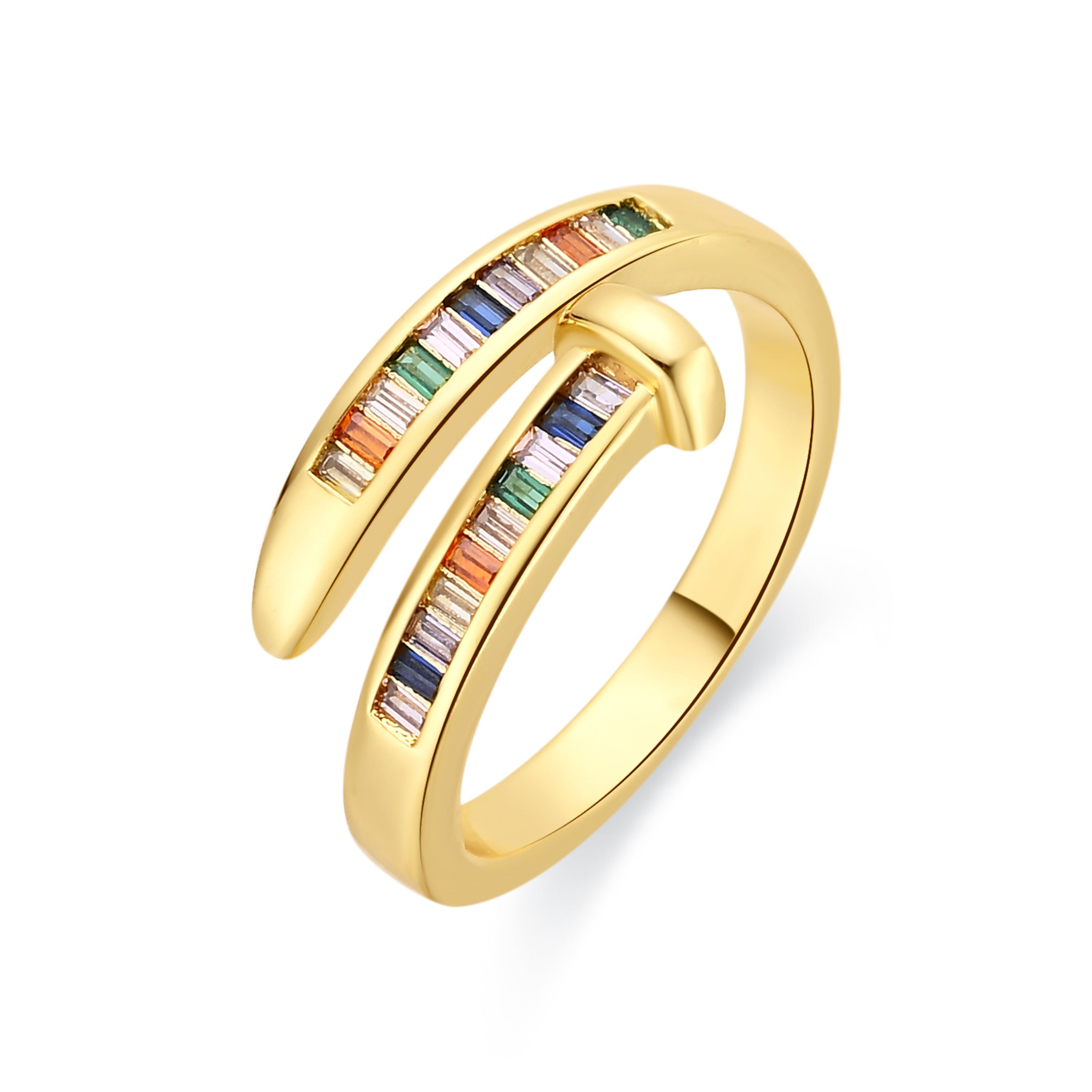 Anillo de Aleación de Metal y Circonita Multicolor acabado en oro amarillo de 18k - Hagor