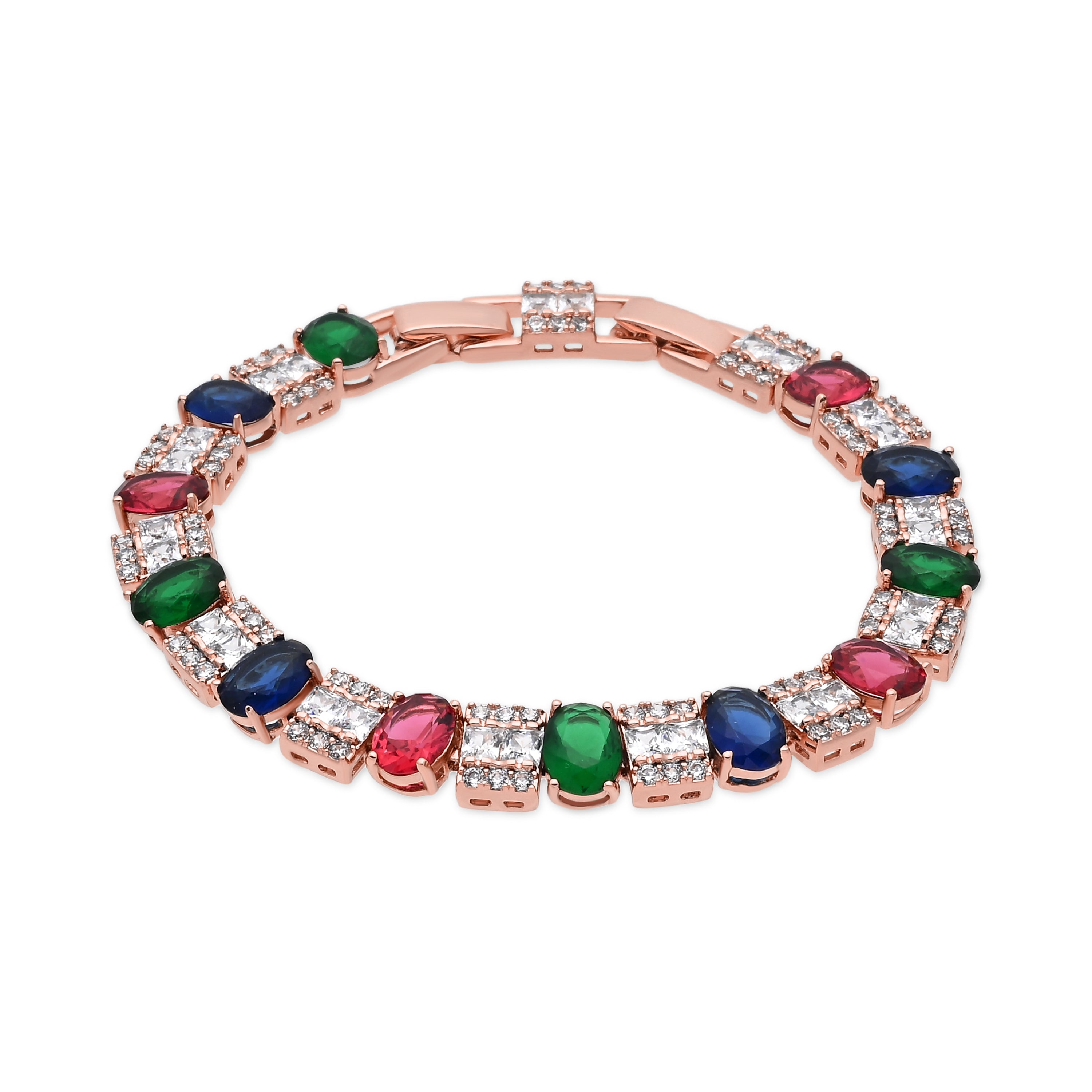 Pulsera de Aleación de Metal y Circonita Multicolor acabado en oro rosa de 18k - Sauki