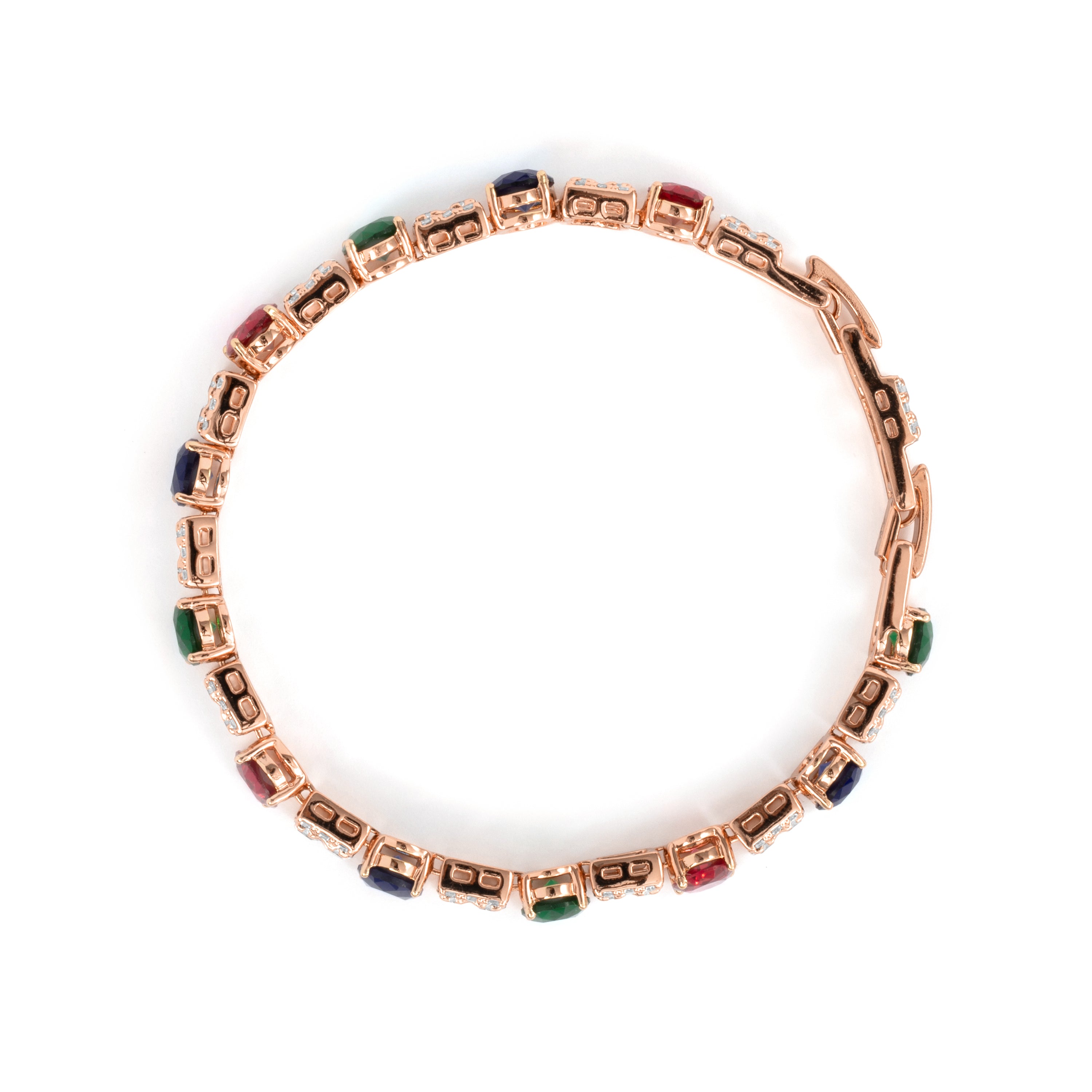 Pulsera de Aleación de Metal y Circonita Multicolor acabado en oro rosa de 18k - Sauki