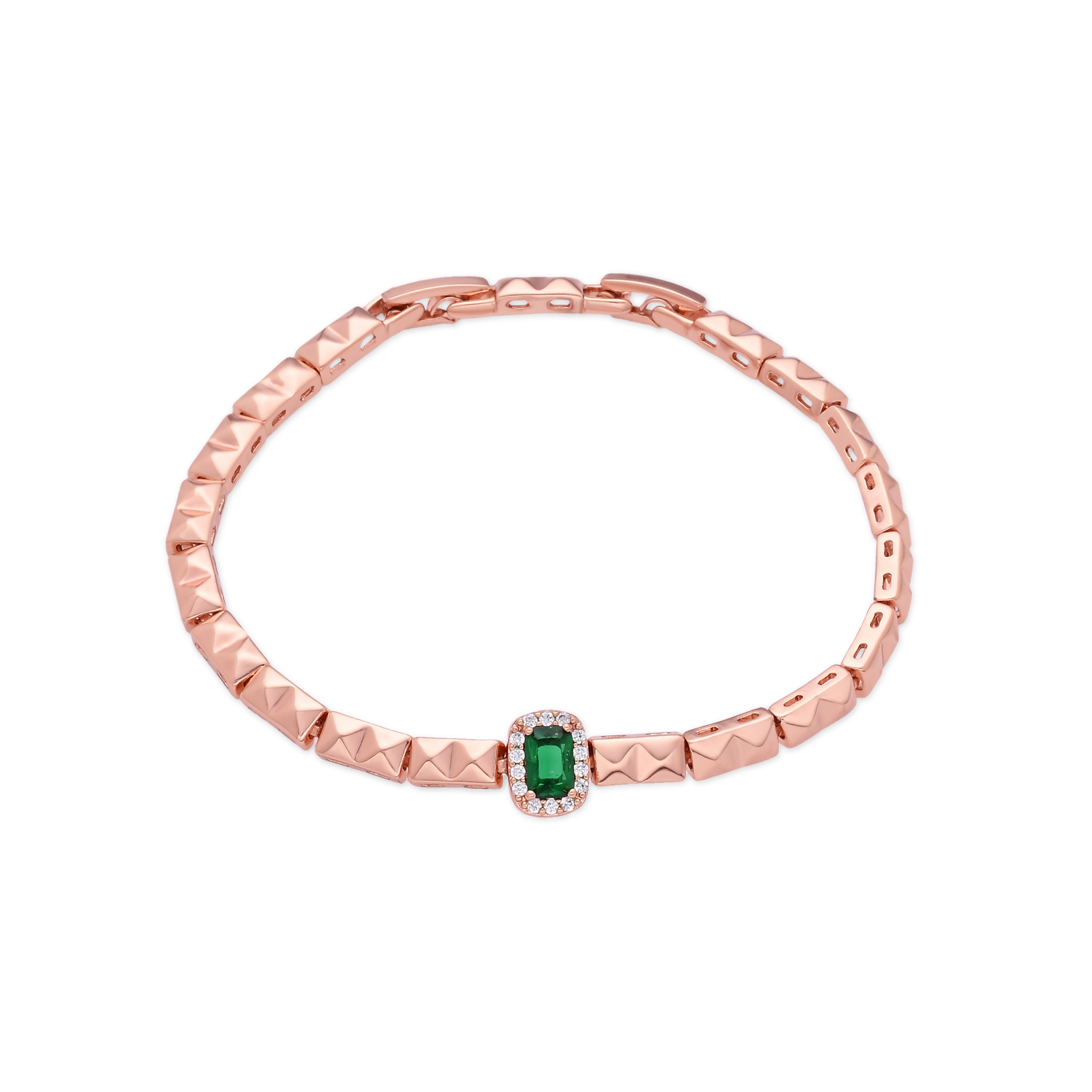 Pulsera de Circonita Esmeralda acabado en oro rosa de 18k - Sacery