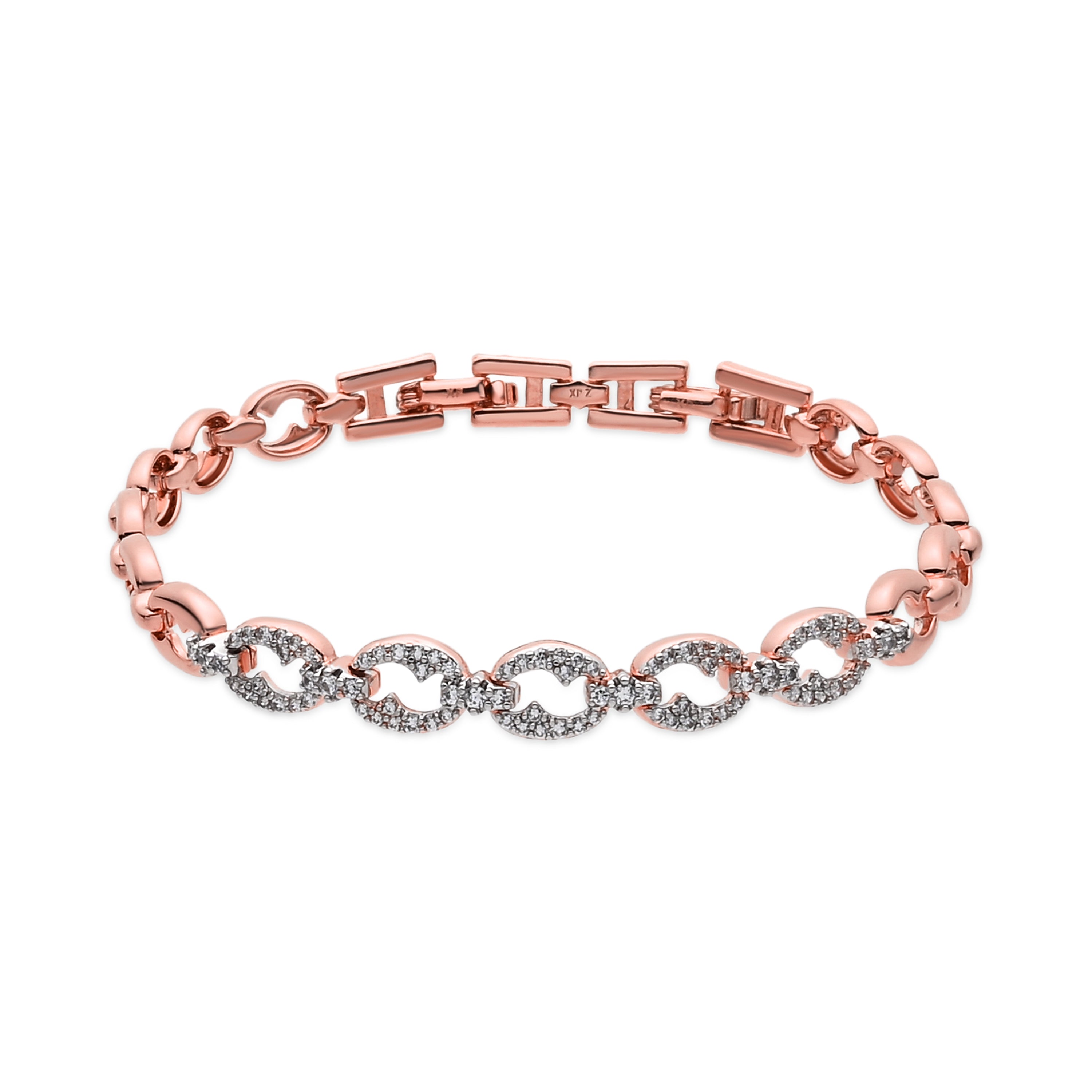 Pulsera de Aleación de Metal y Circonita Brillante acabado en oro rosa de 18k - Saneal