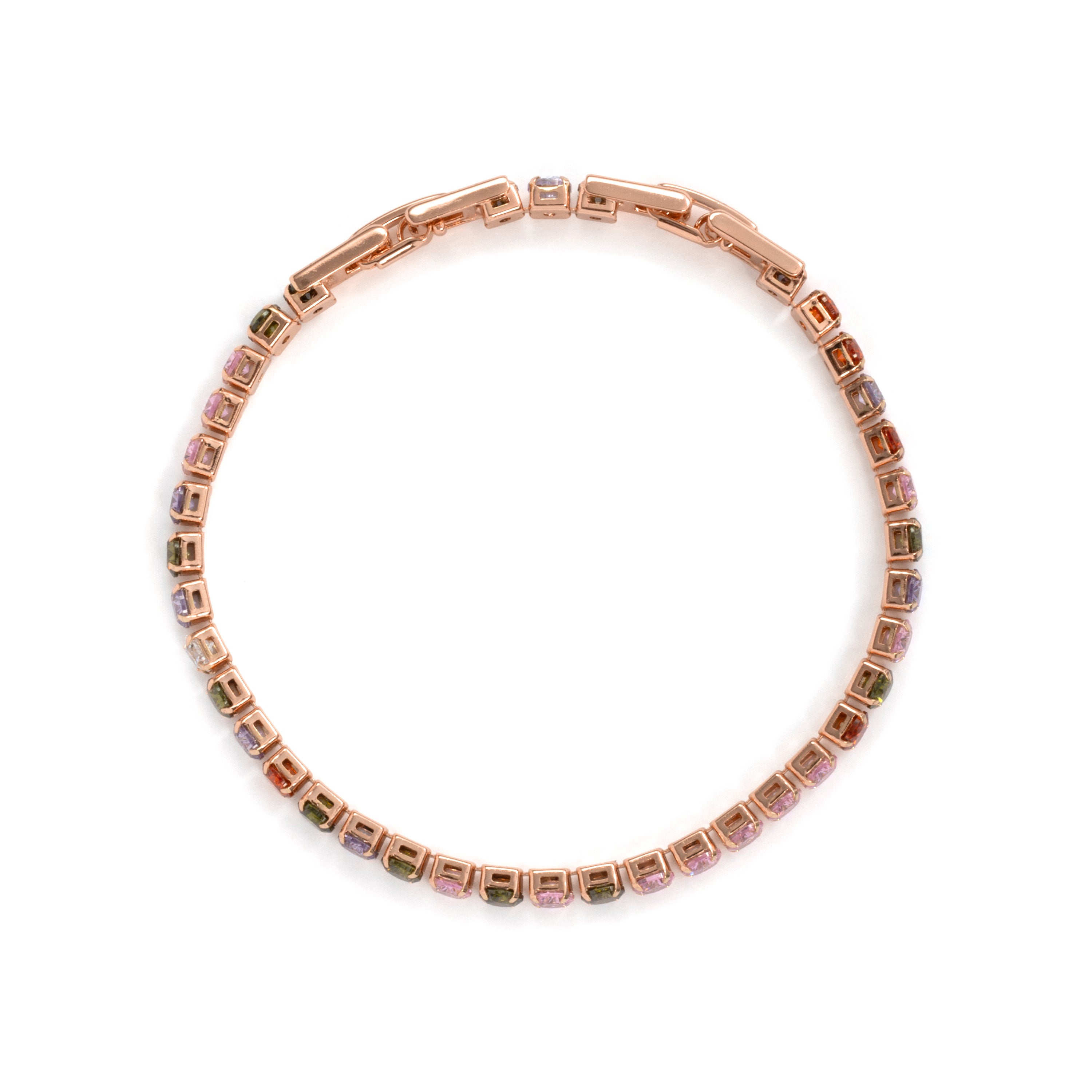 Pulsera de Aleación de Metal y Circonita Multicolor acabado en oro rosa de 18k - Chian