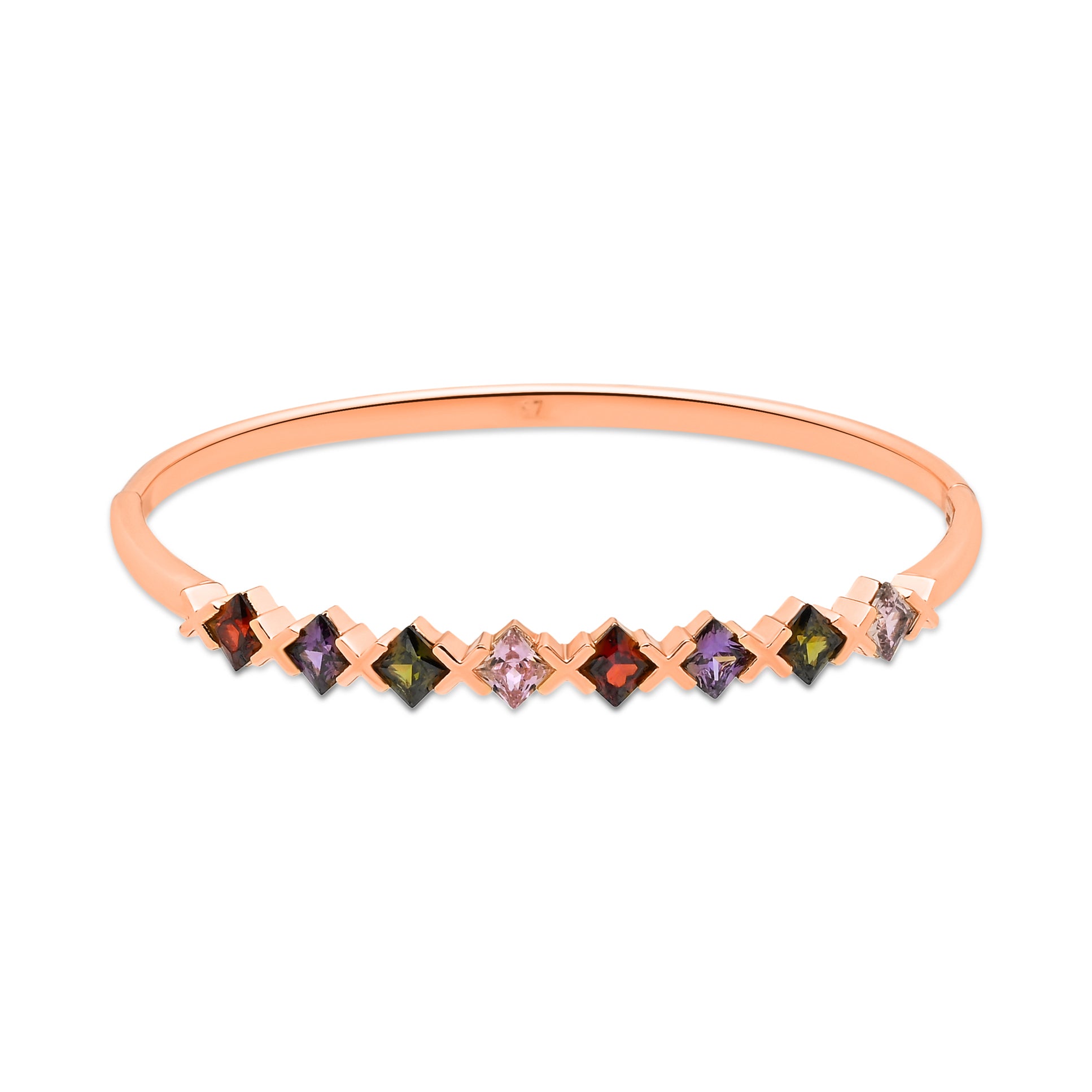 Pulsera de Aleación de Metal y Circonita Multicolor acabado en oro rosa de 18k - Belcas