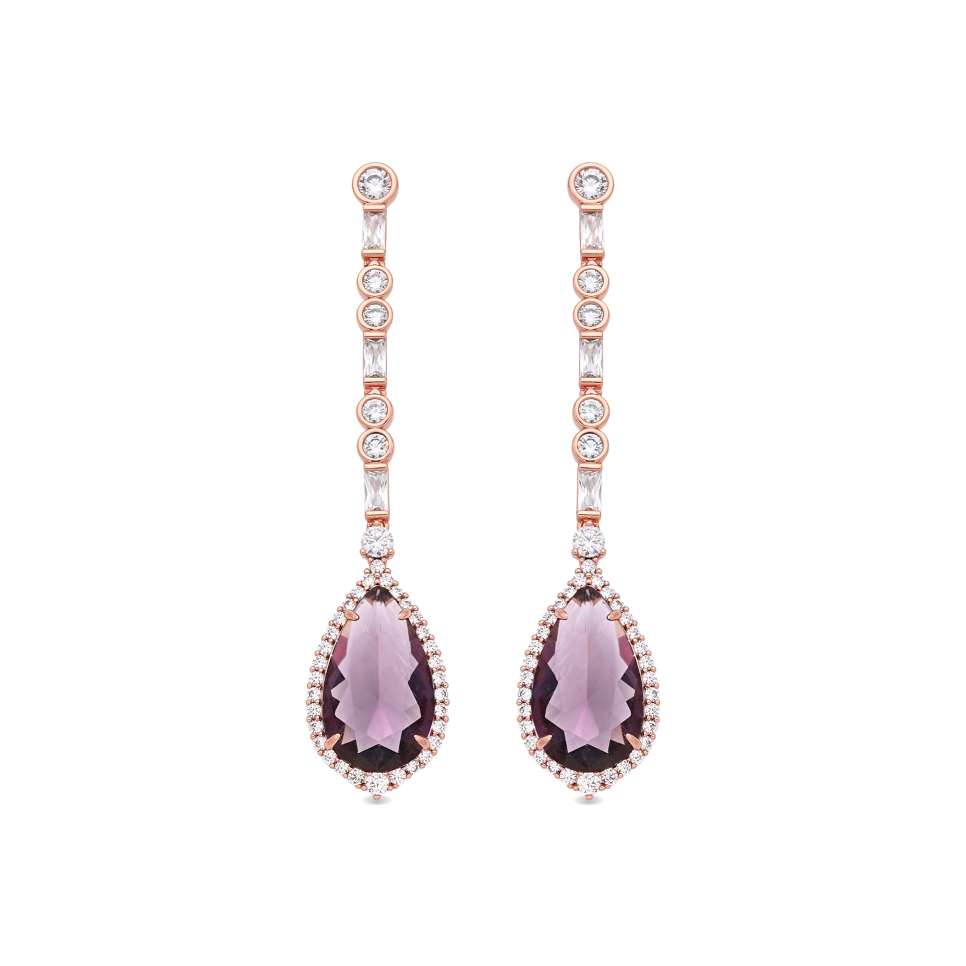 Pendientes de Aleación de Metal y Circonita Amatista acabado en oro rosa de 18k - Ibona