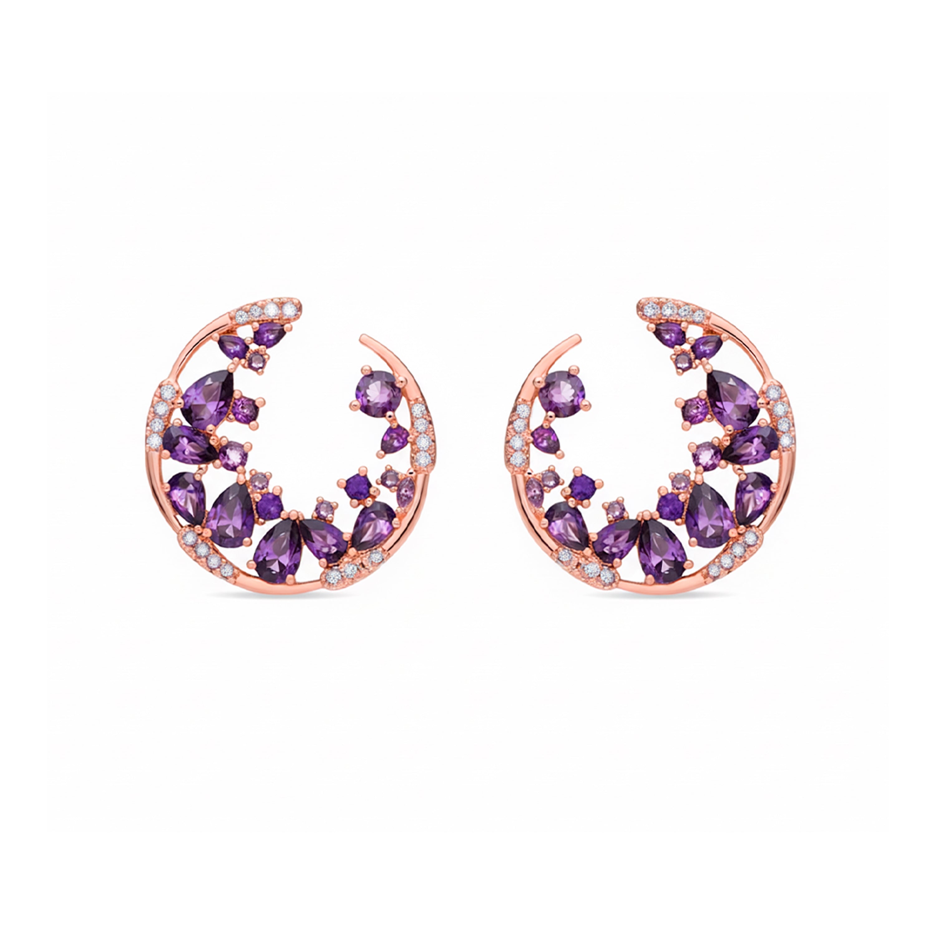 Pendientes de Aleación de Metal y Circonita Amatista acabado en oro rosa de 18k - Sabach