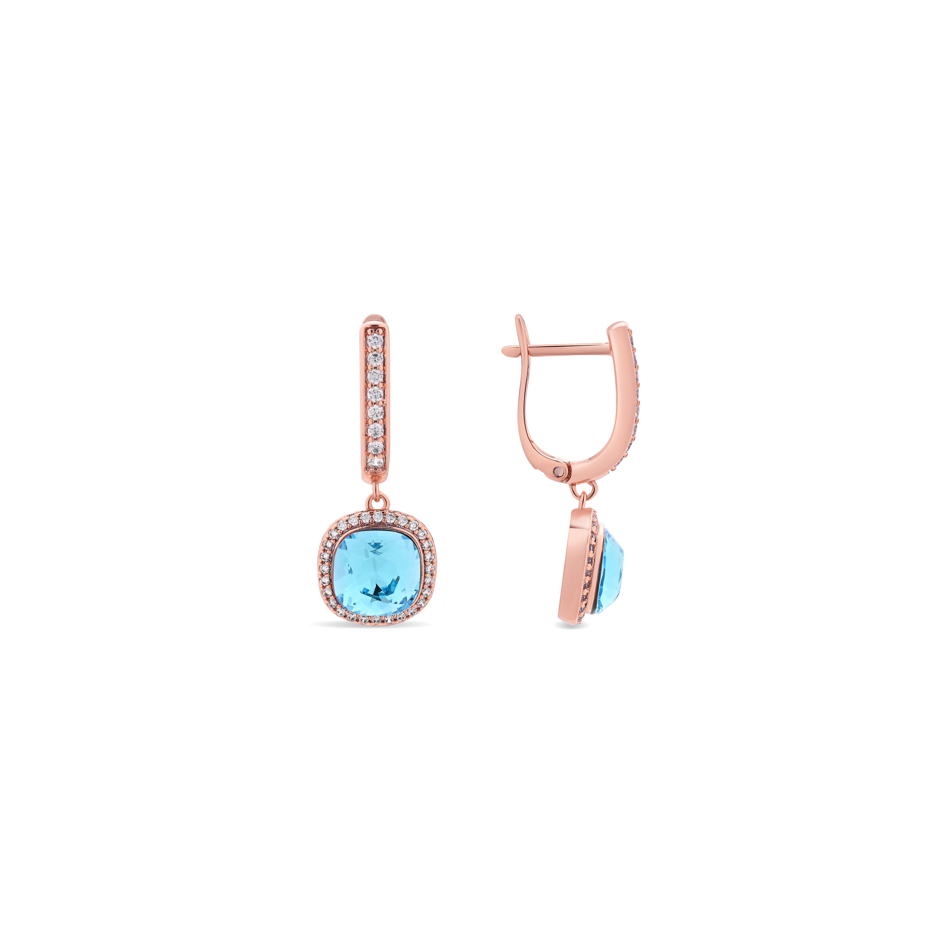 Pendientes de Circonita Aguamarina acabado en oro rosa de 18k - Namko