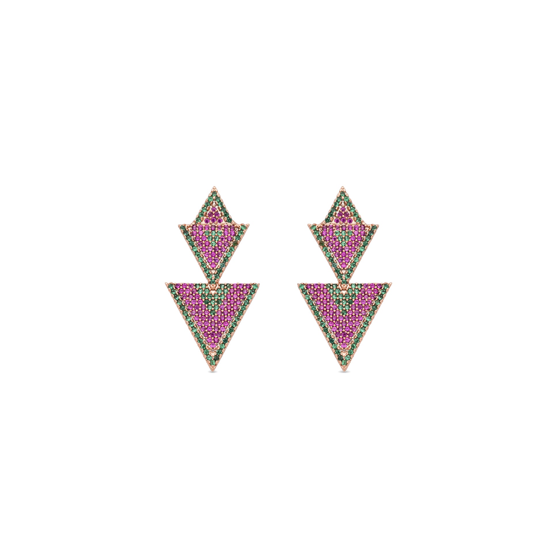 Pendientes de Aleación de Metal y Circonita Multicolor acabado en oro rosa de 18k - Vas