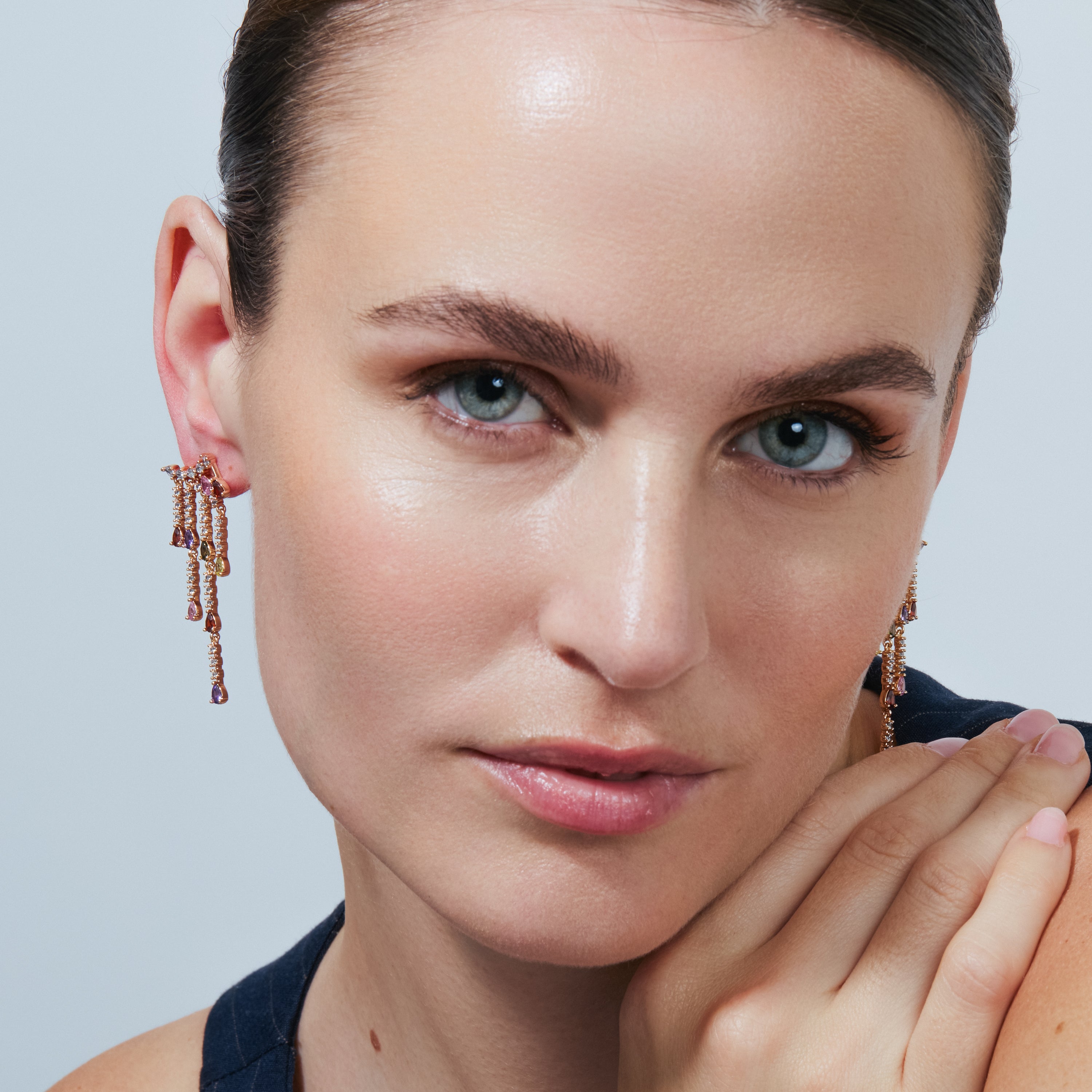 Pendientes de Aleación de Metal y Circonita Multicolor acabado en oro rosa de 18k - Haymax