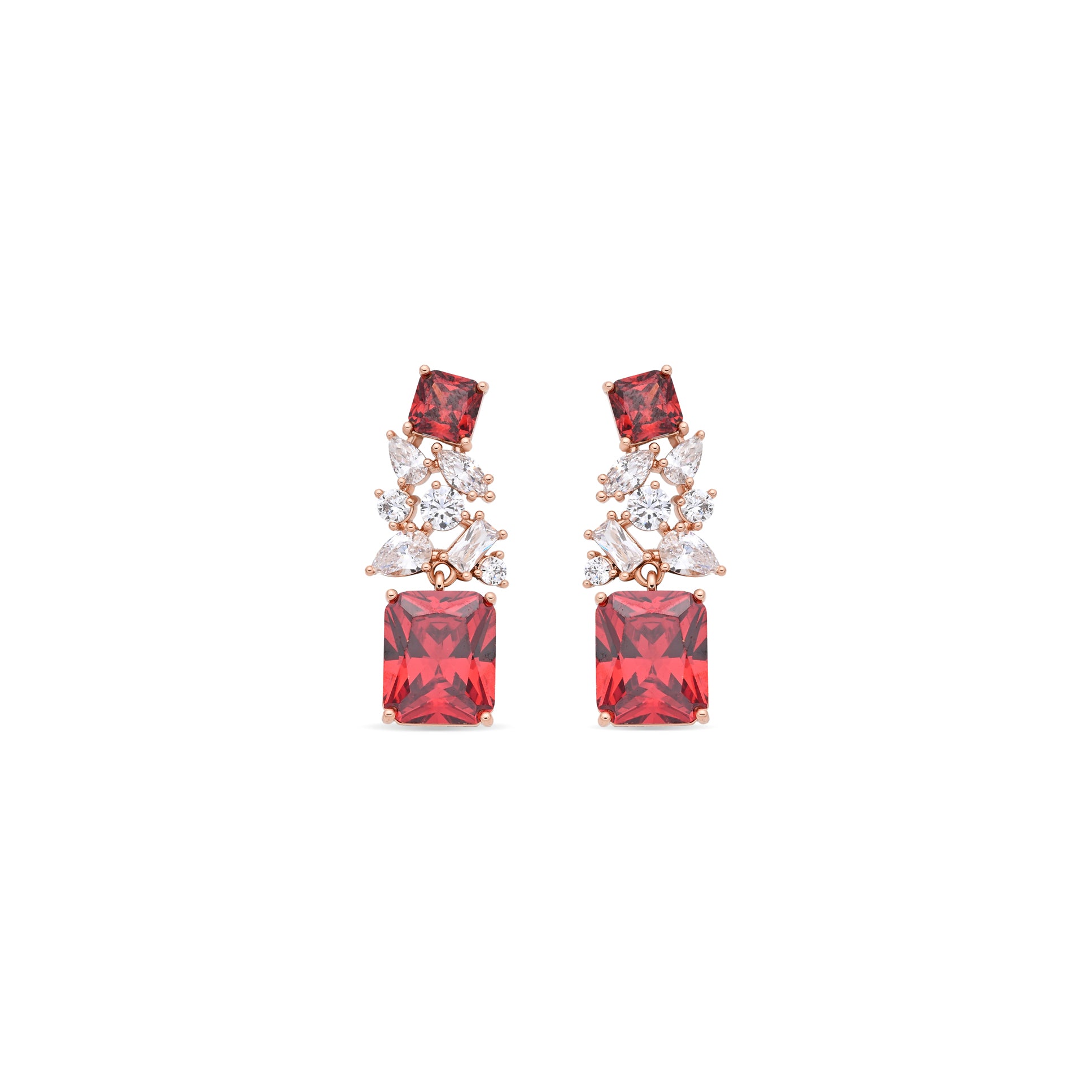 Pendientes de Aleación de Metal y Circonita Rubí acabado en oro rosa de 18k - Alyss