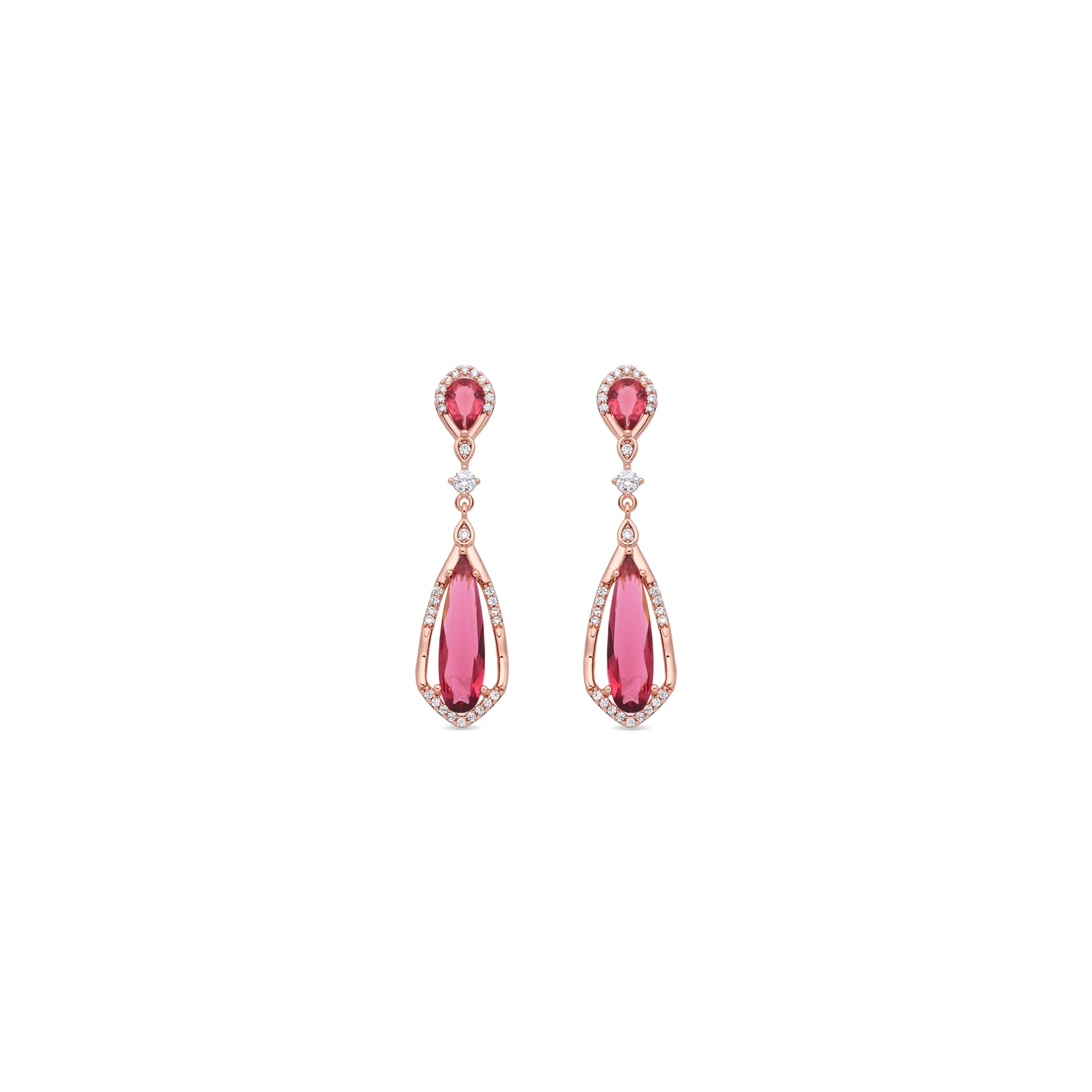 Pendientes de Aleación de Metal y Circonita Rubí acabado en oro rosa de 18k - Darxa
