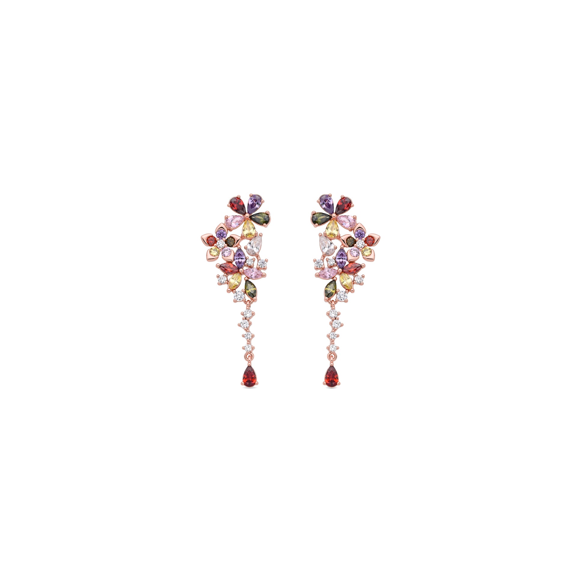 Pendientes de Aleación de Metal y Circonita Multicolor acabado en oro rosa de 18k - Anfai