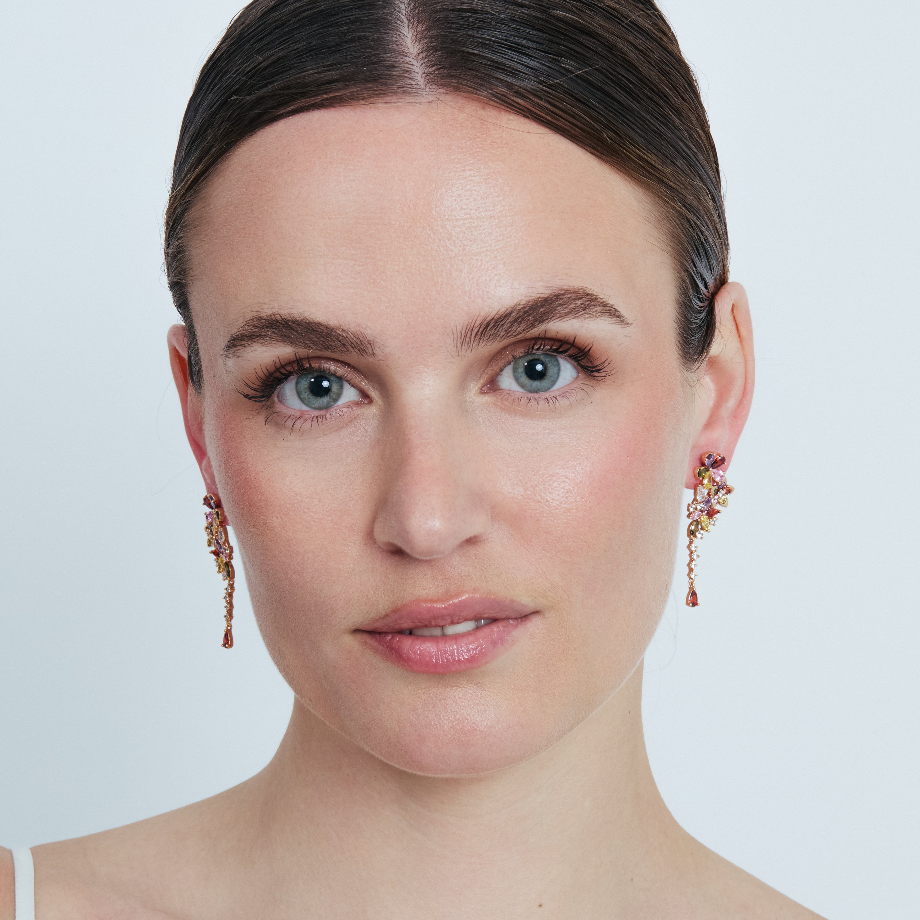 Pendientes de Aleación de Metal y Circonita Multicolor acabado en oro rosa de 18k - Anfai
