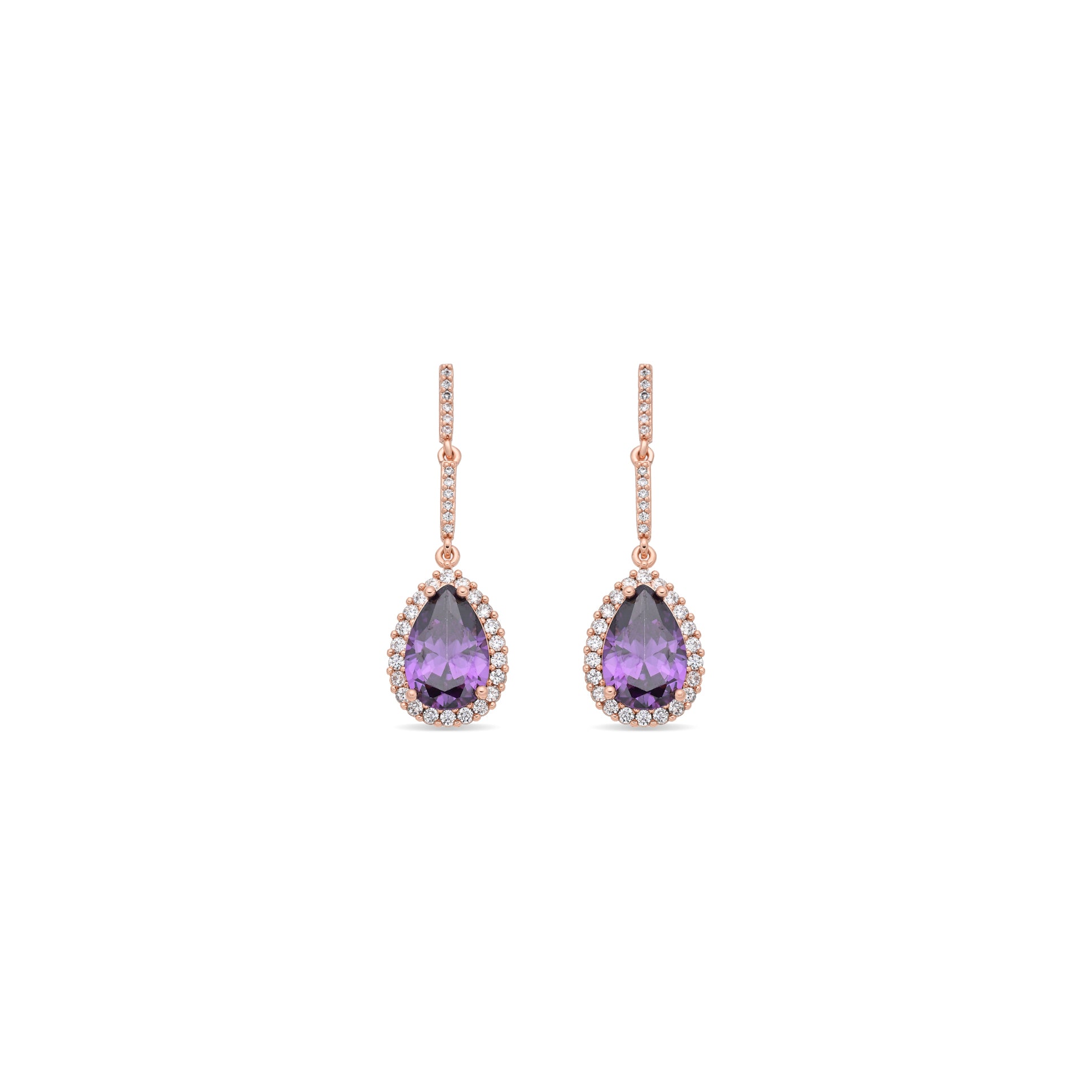 Pendientes de Aleación de Metal y Circonita Amatista acabado en oro rosa de 18k - Cerbi