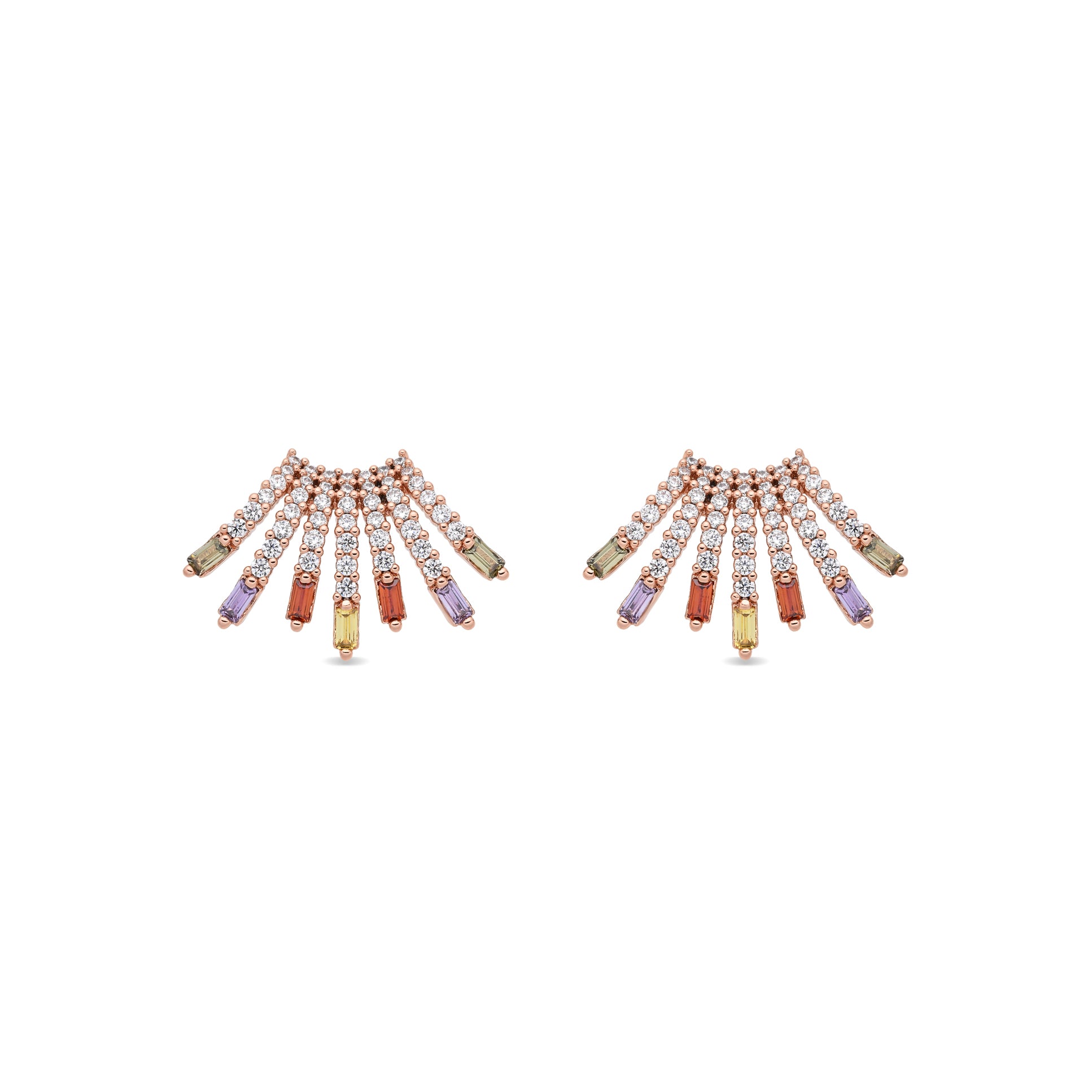 Pendientes de Aleación de Metal y Circonita Multicolor acabado en oro rosa de 18k - Yatia
