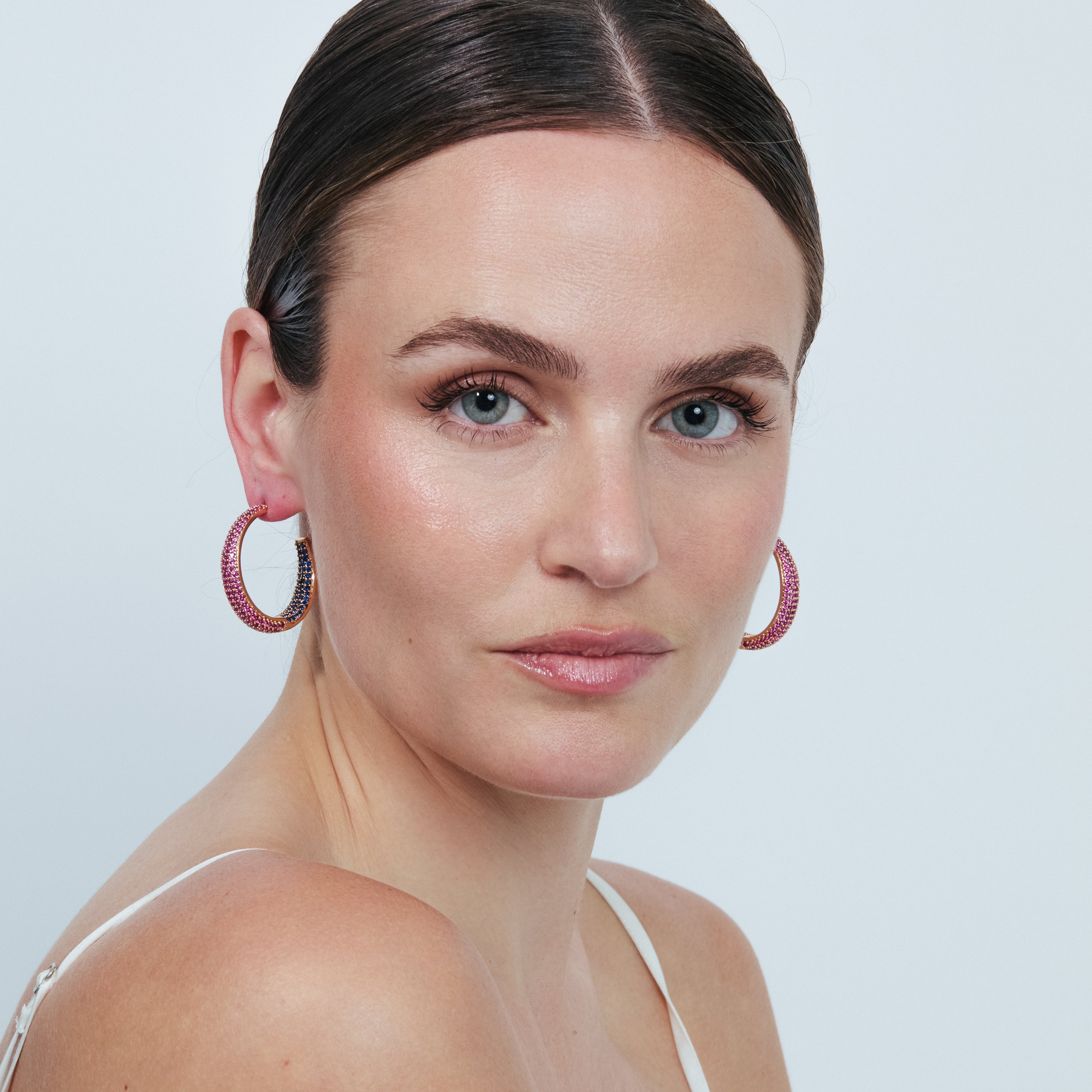 Pendientes de Aleación de Metal y Circonita Multicolor acabado en oro rosa de 18k - Tliriel