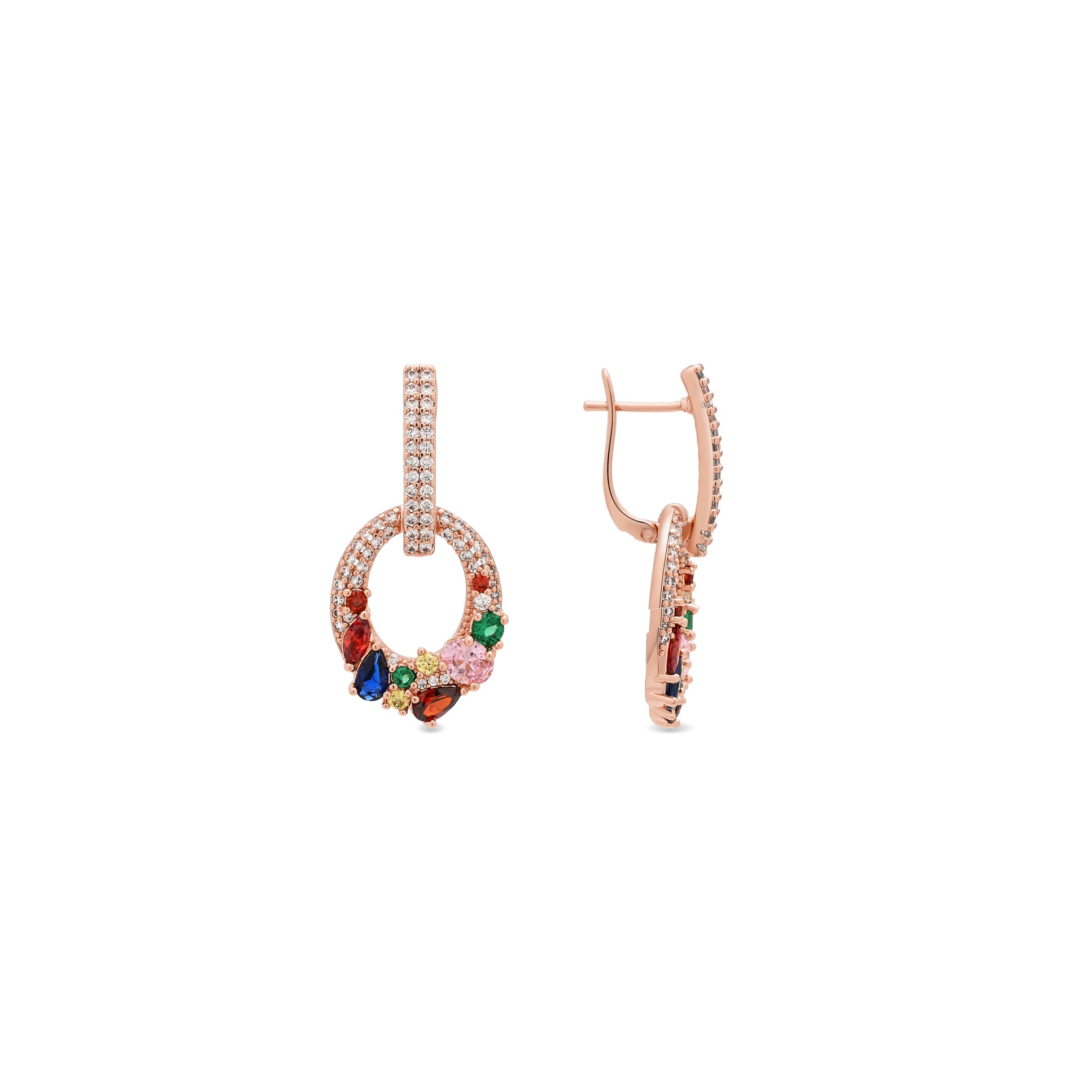 Pendientes de Aleación de Metal y Circonita Multicolor acabado en oro rosa de 18k - Thasha