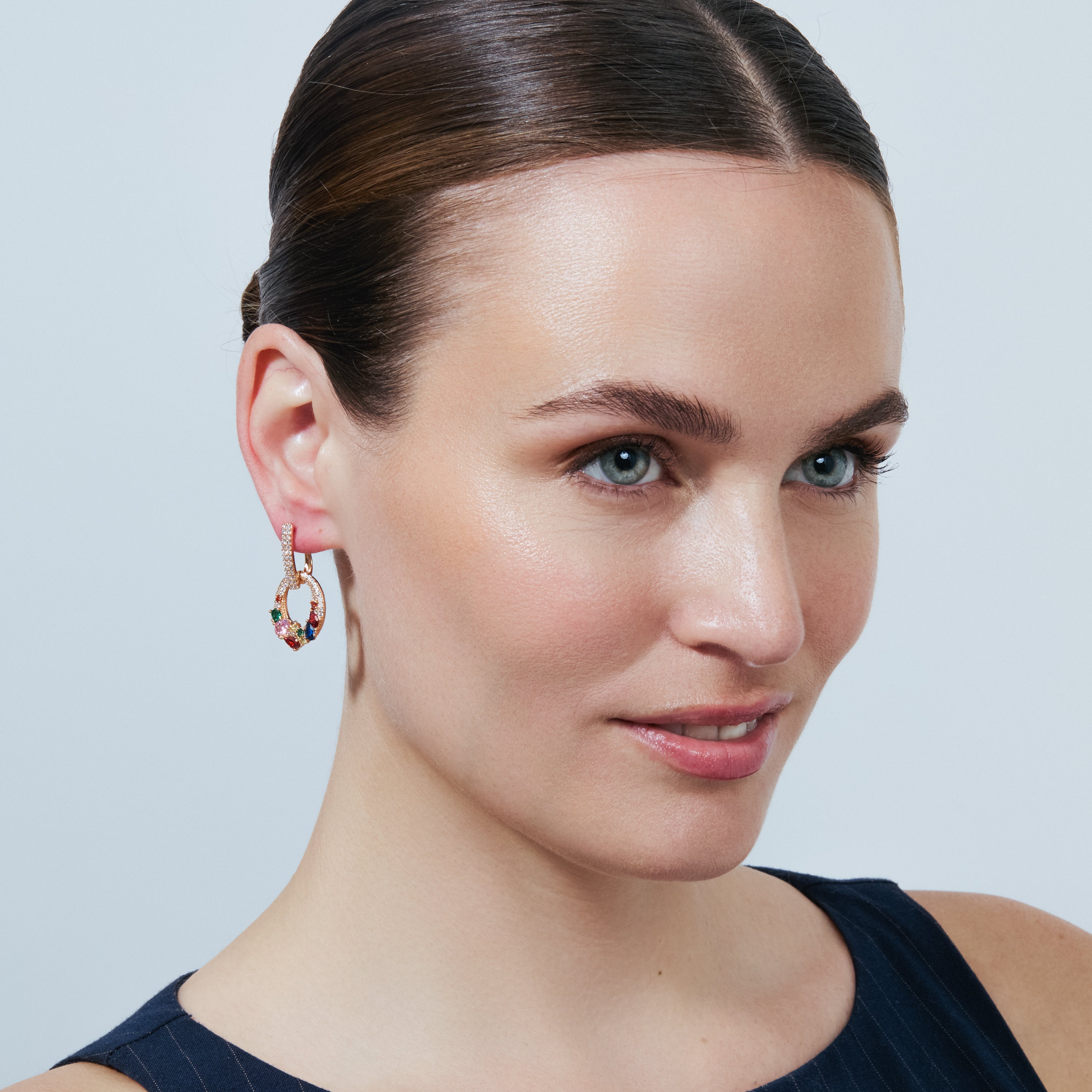 Pendientes de Aleación de Metal y Circonita Multicolor acabado en oro rosa de 18k - Thasha