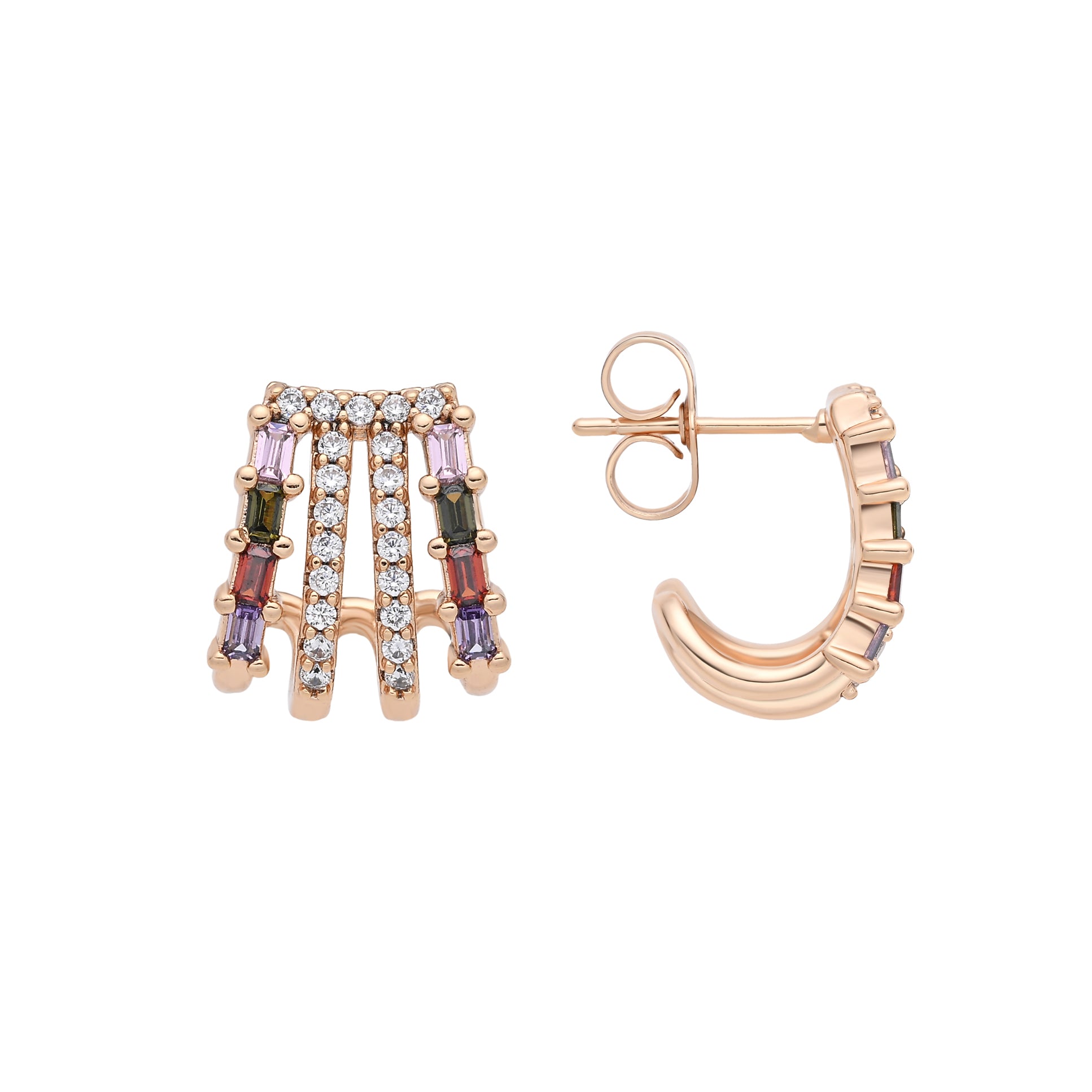 Pendientes de Aleación de Metal y Circonita Multicolor acabado en oro rosa de 18k - Drukva