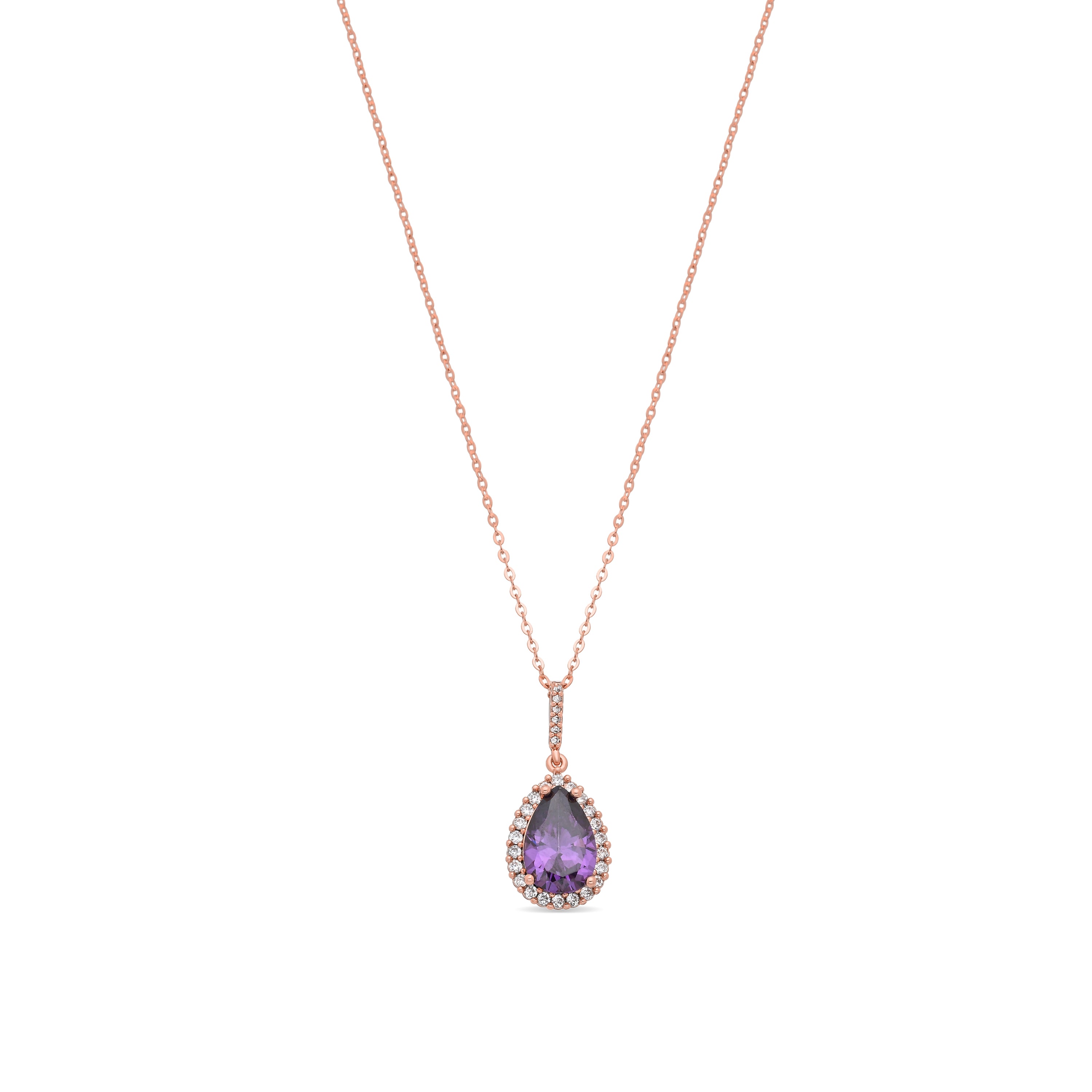 Collar de Aleación de Metal y Circonita Amatista acabado en oro rosa de 18k - Cerbi