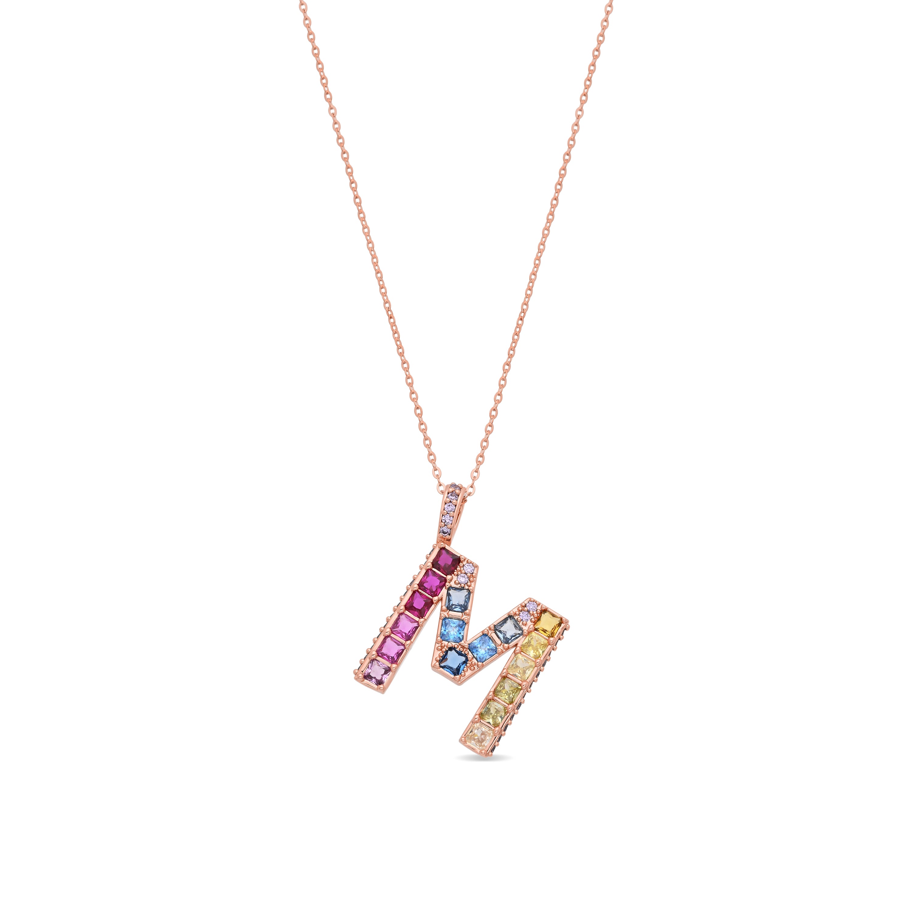 Collar de Aleación de Metal y Circonita Multicolor acabado en oro rosa de 18k - M