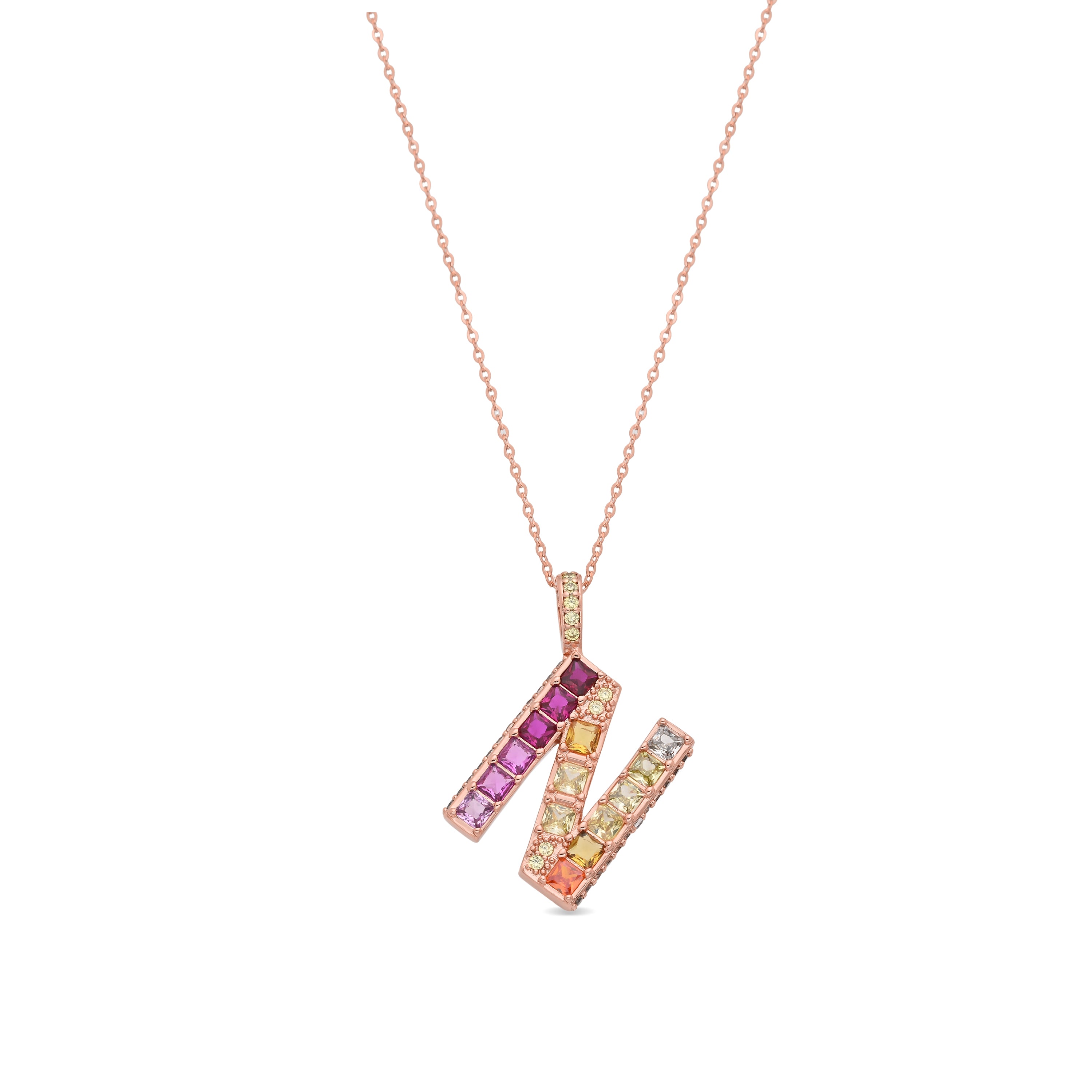 Collar de Aleación de Metal y Circonita Multicolor acabado en oro rosa de 18k - N
