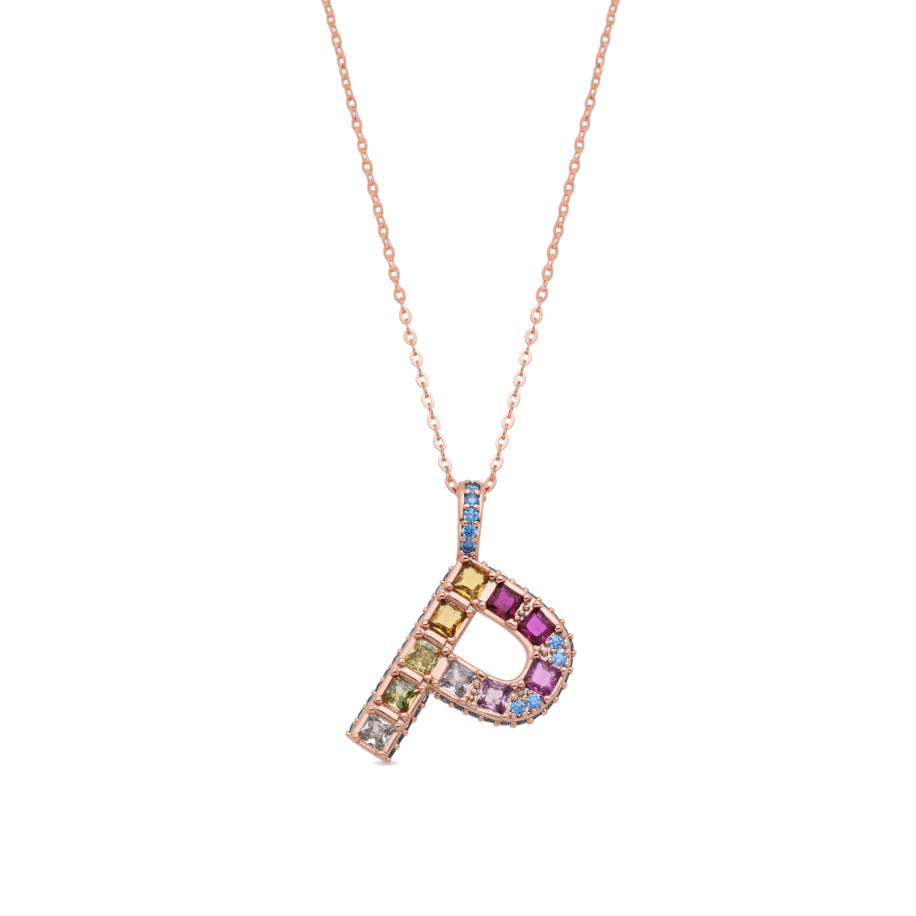 Collar de Aleación de Metal y Circonita Multicolor acabado en oro rosa de 18k - P