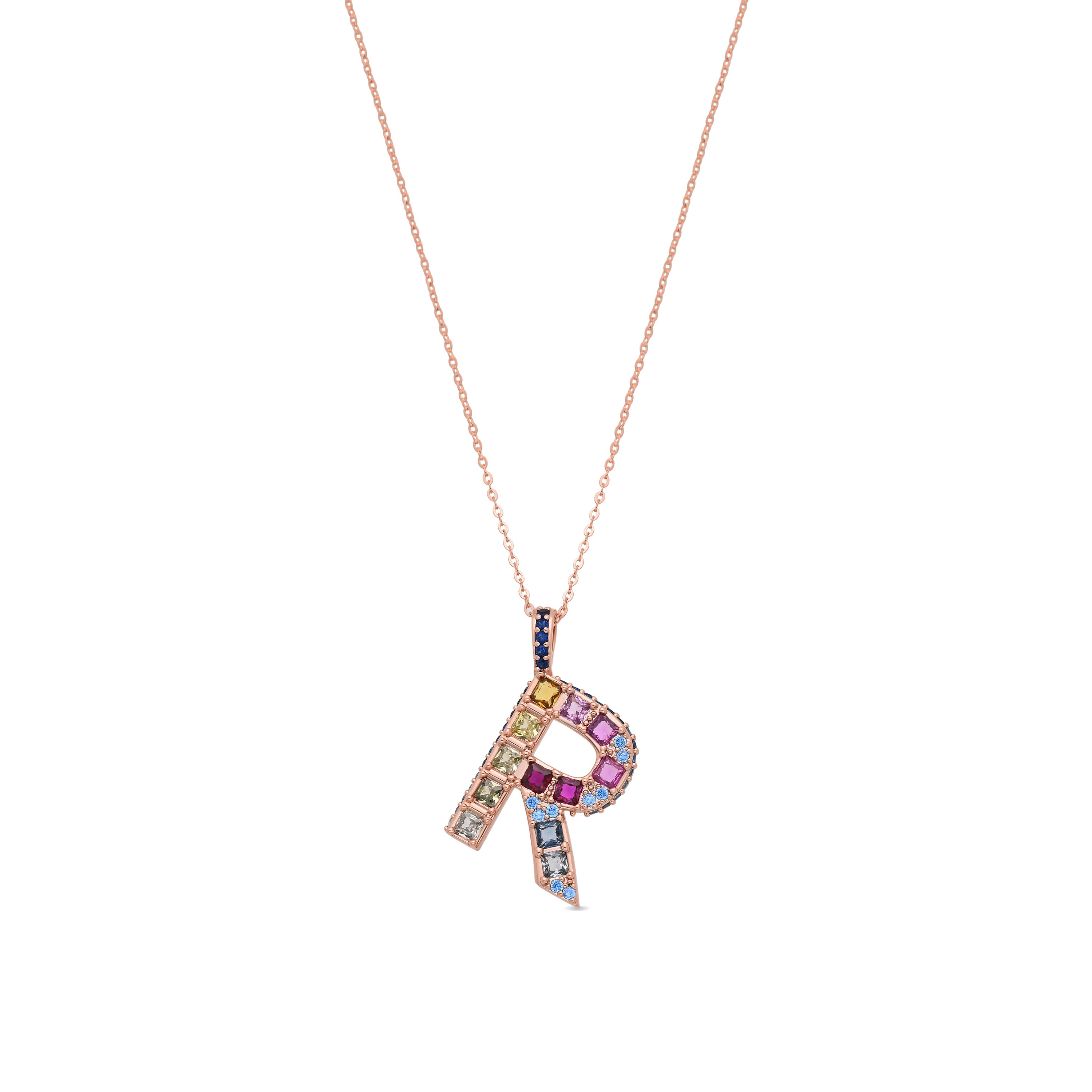 Collar de Aleación de Metal y Circonita Multicolor acabado en oro rosa de 18k - R