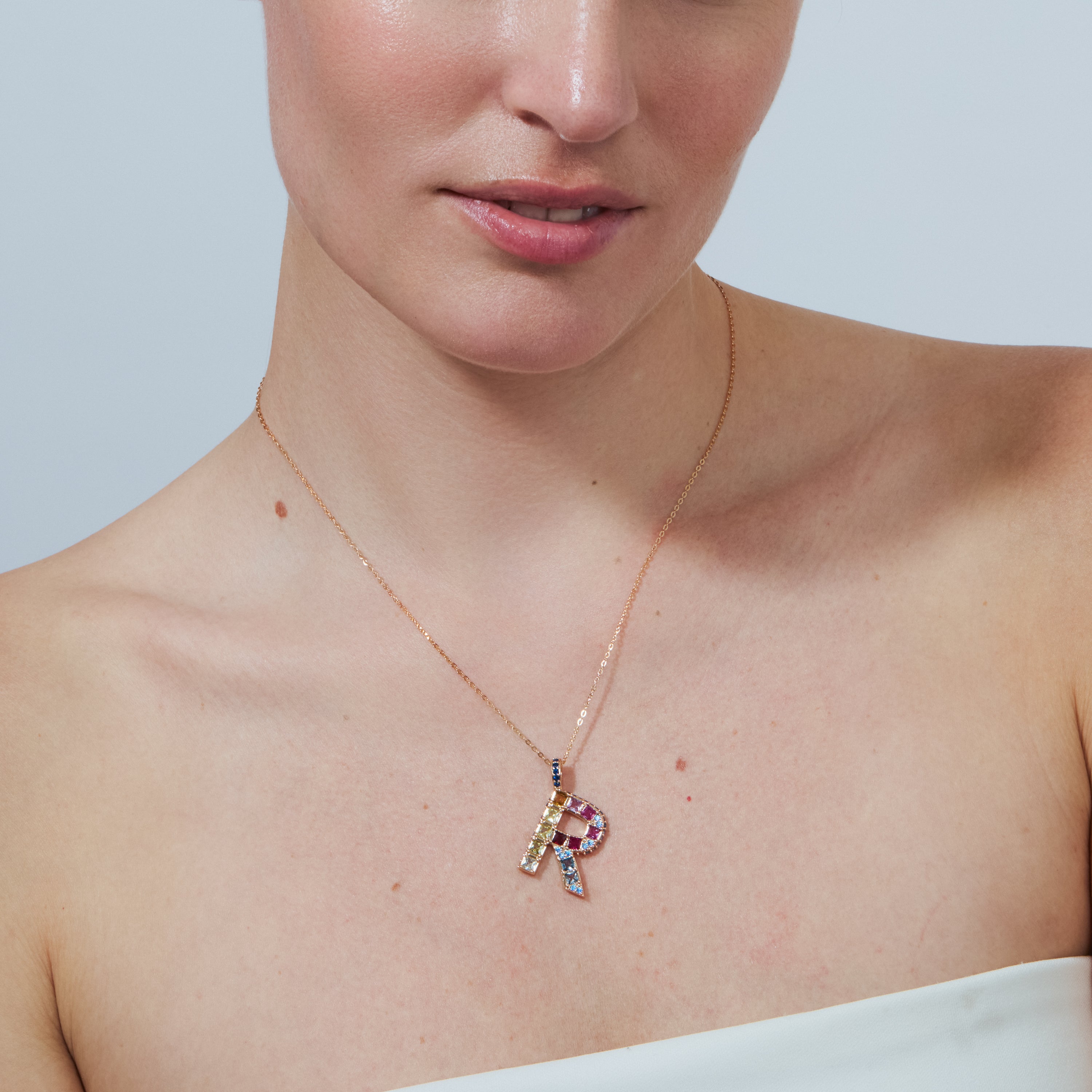 Collar de Aleación de Metal y Circonita Multicolor acabado en oro rosa de 18k - R