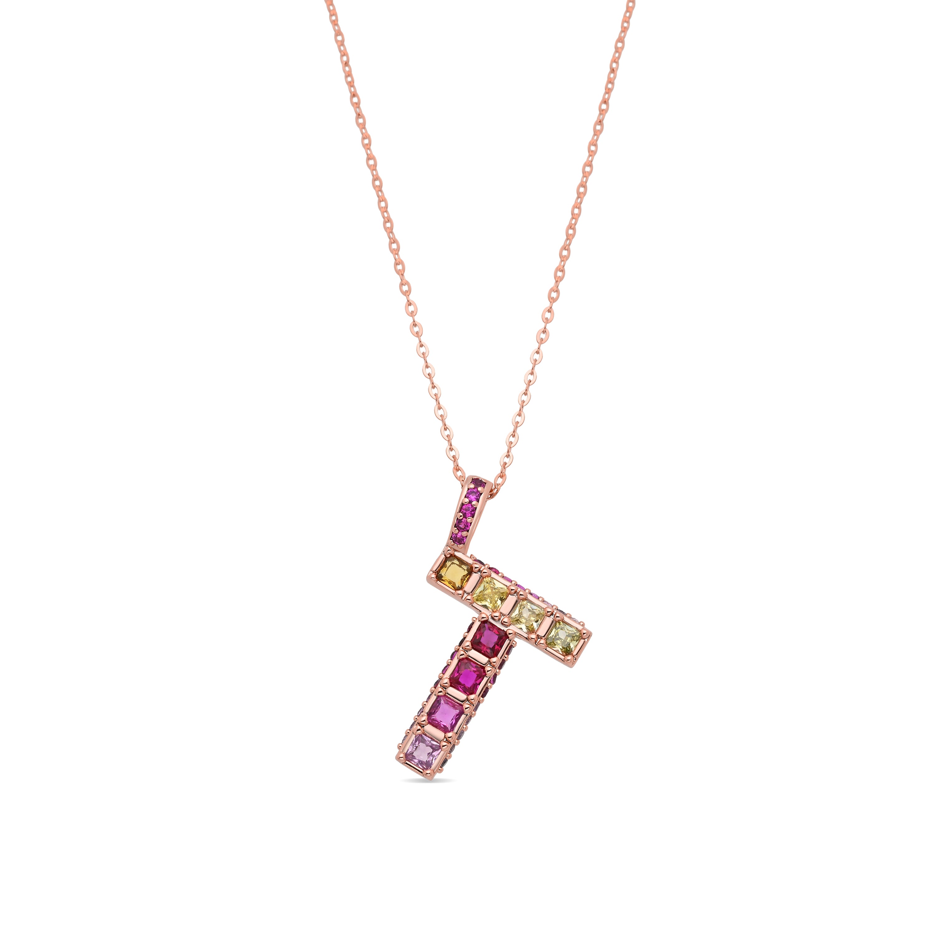 Collar de Aleación de Metal y Circonita Multicolor acabado en oro rosa de 18k - T
