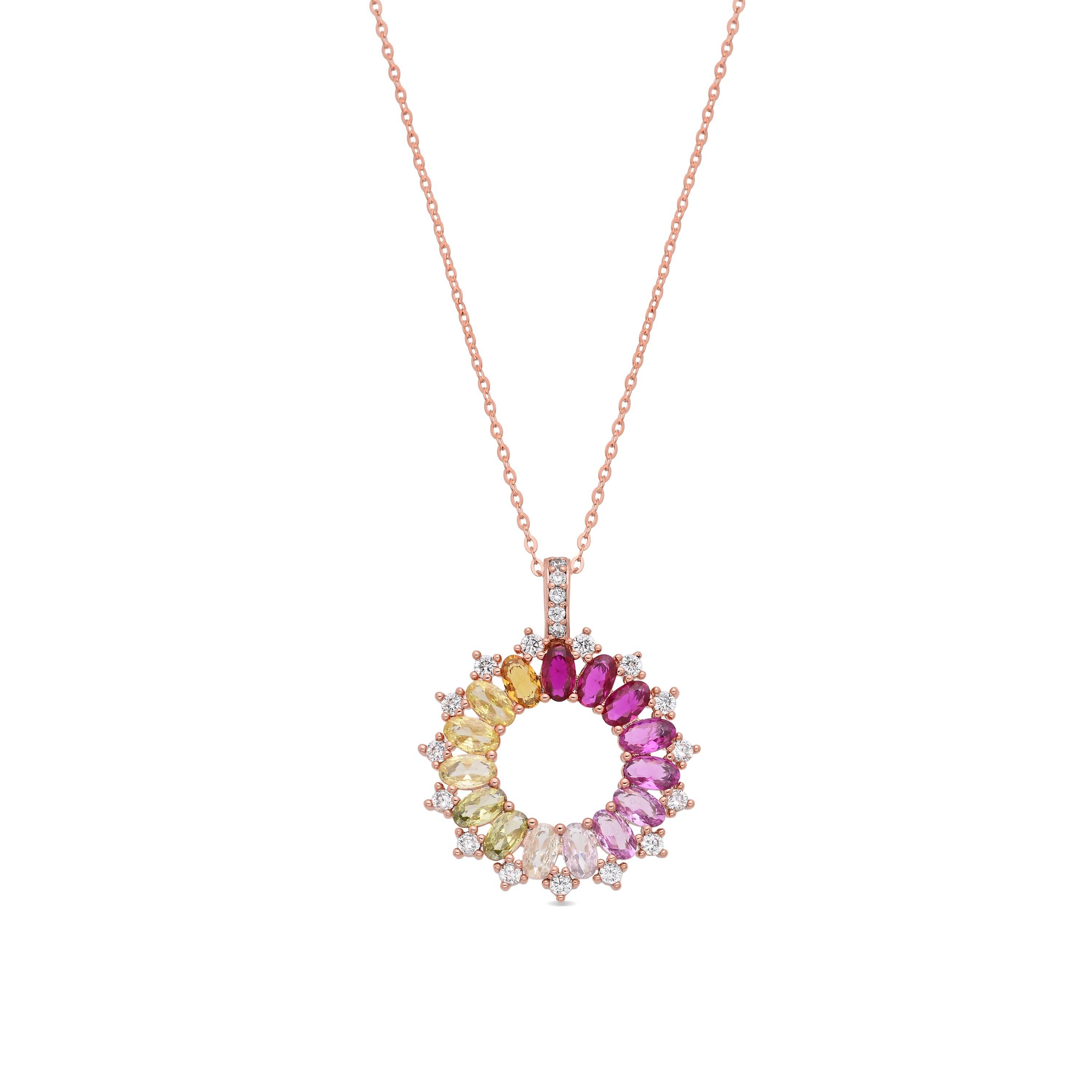 Collar de Aleación de Metal y Circonita Multicolor acabado en oro rosa de 18k - Vehask