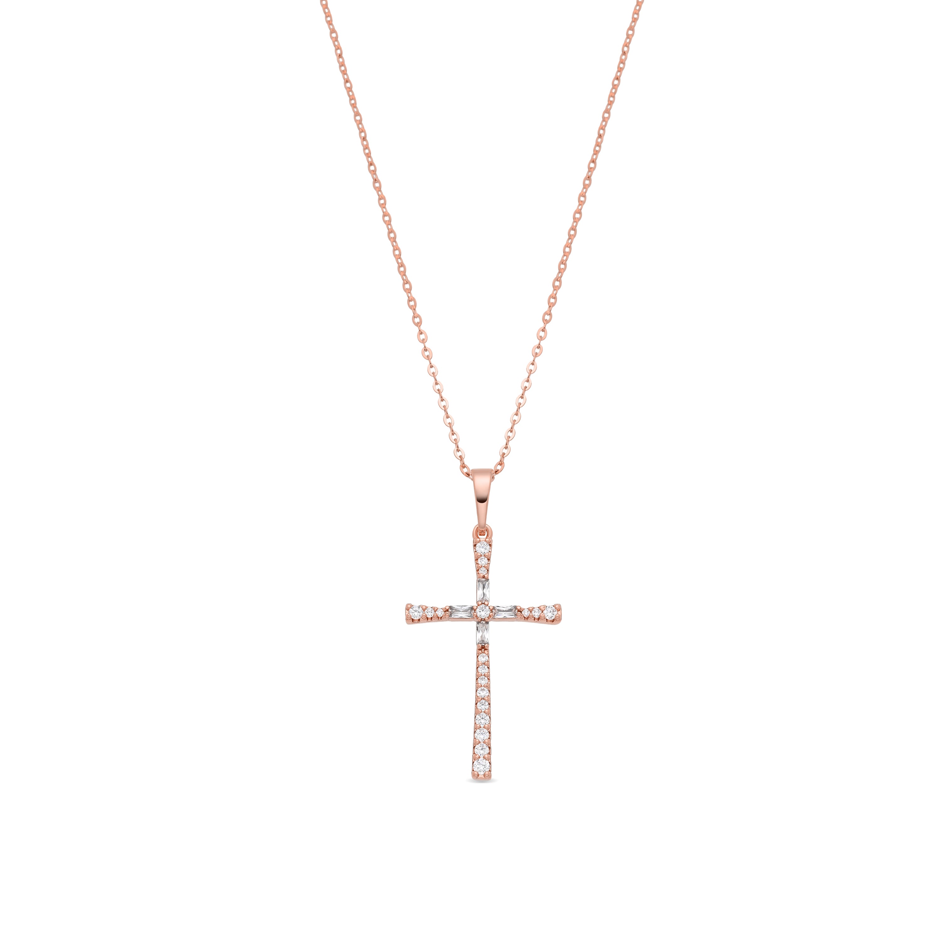 Collar de Aleación de Metal y Circonita Brillante acabado en oro rosa de 18k - Cruz