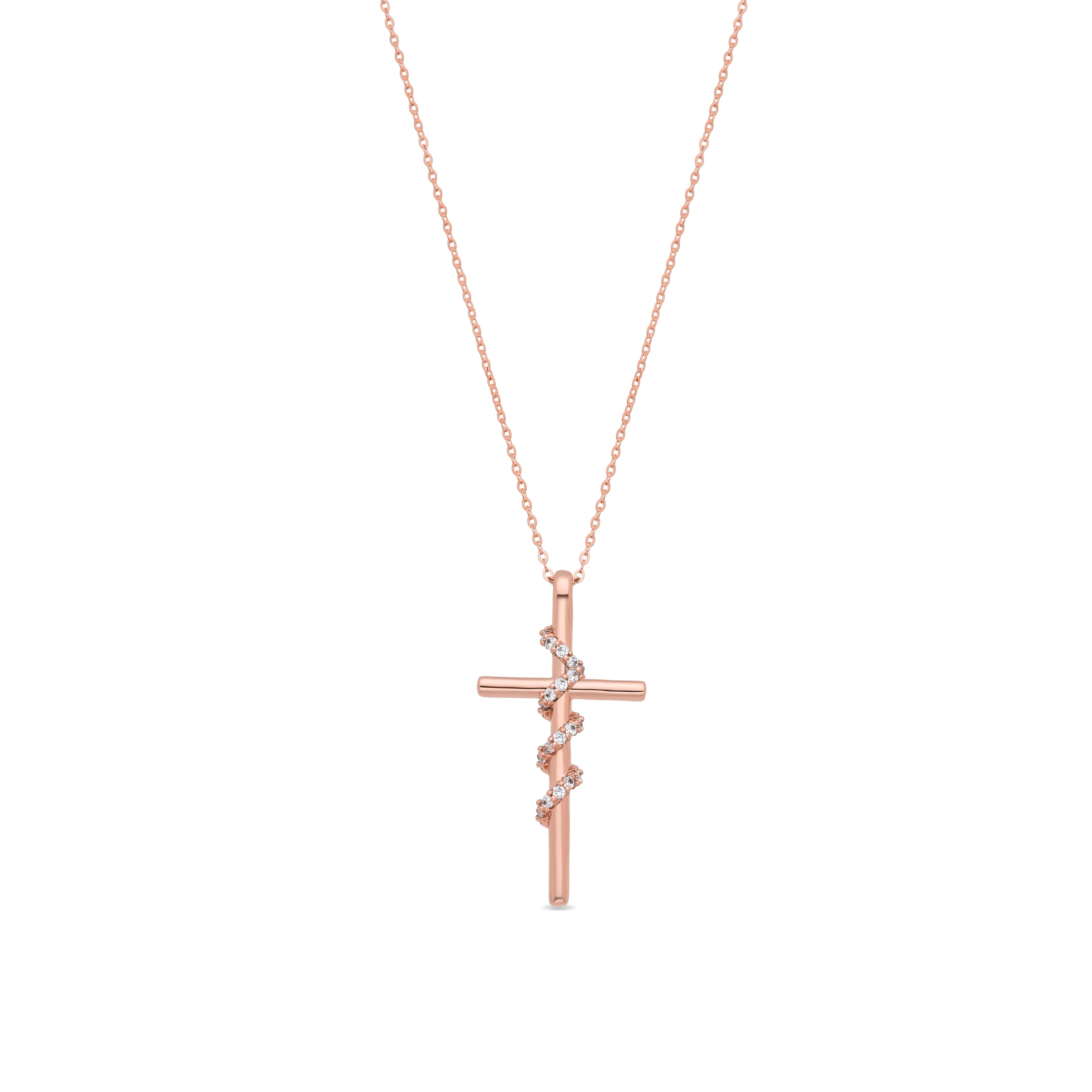 Collar de Aleación de Metal y Circonita Brillante acabado en oro rosa de 18k - Cruz