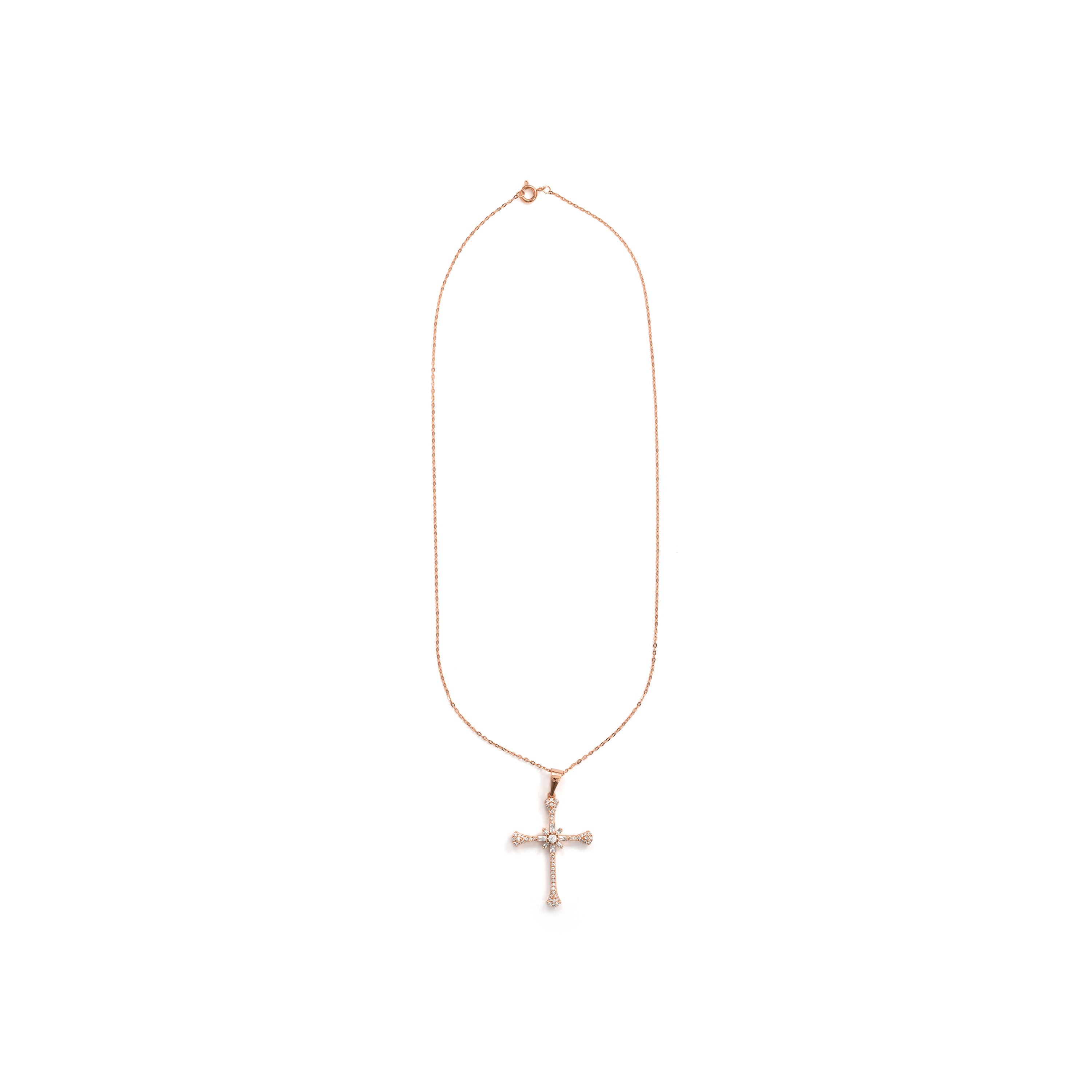 Collar de Aleación de Metal y Circonita Brillante acabado en oro rosa de 18k - Cruz