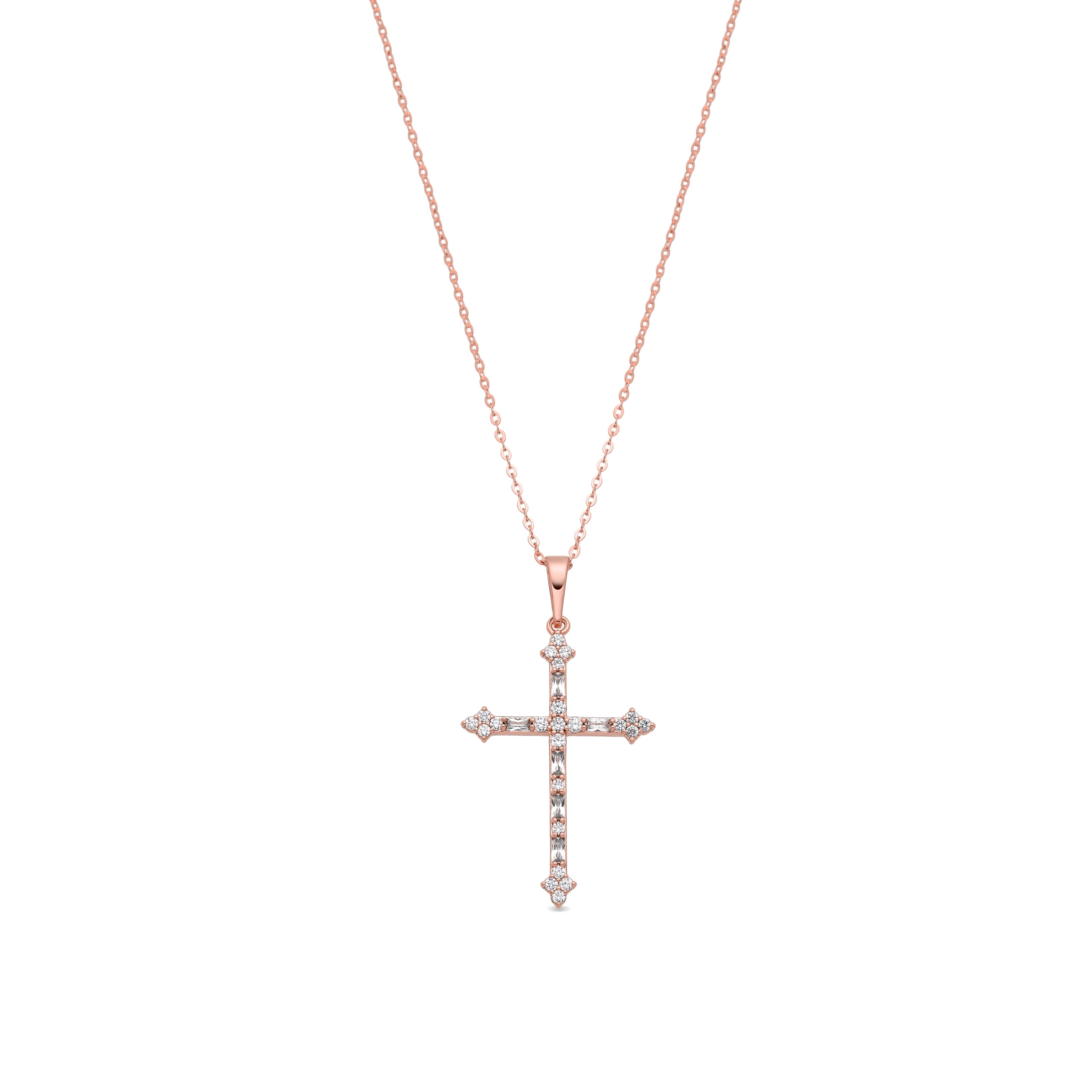 Collar de Aleación de Metal y Circonita Brillante acabado en oro rosa de 18k - Cruz
