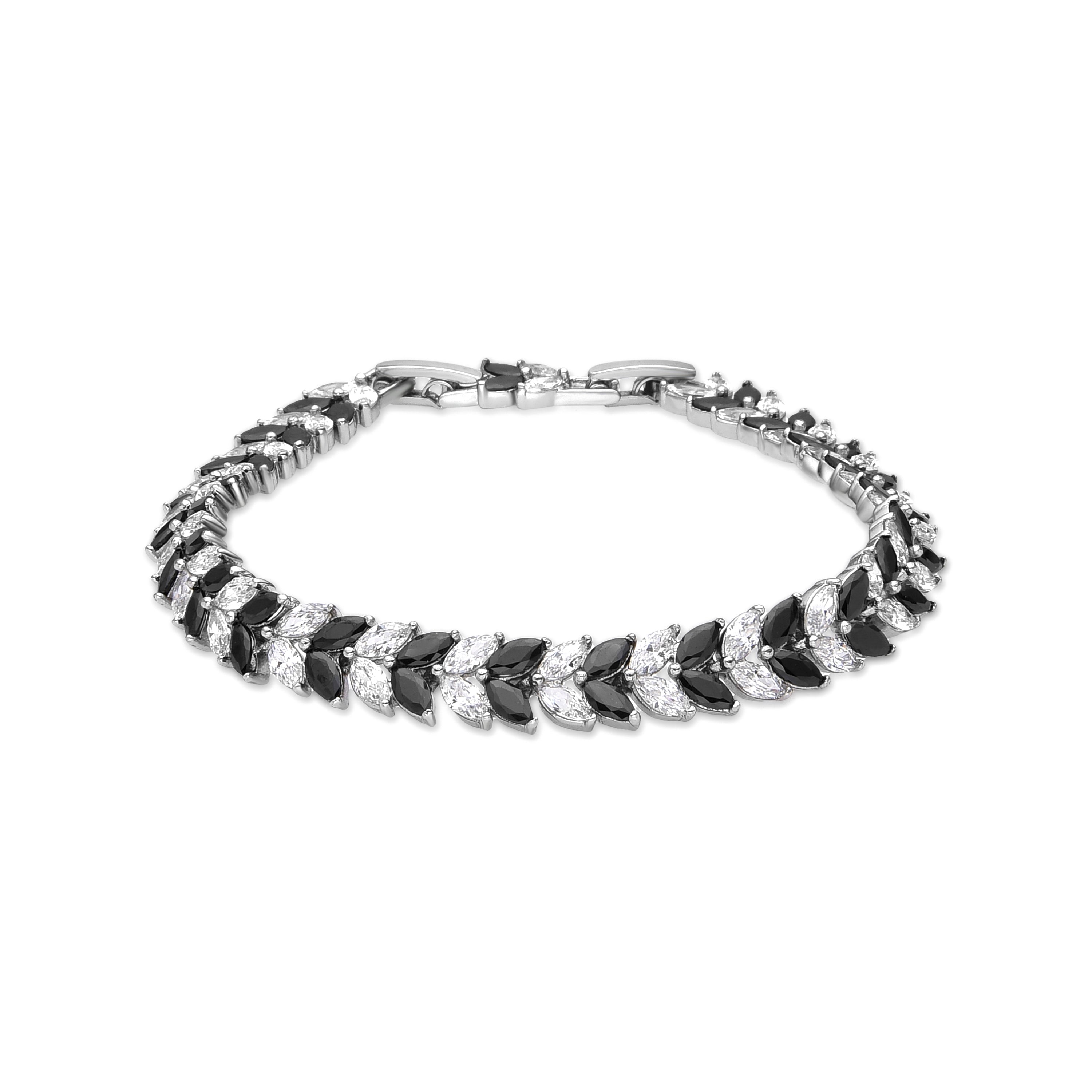 Bracelet avec Zircon Onyx finition argent - Mabela