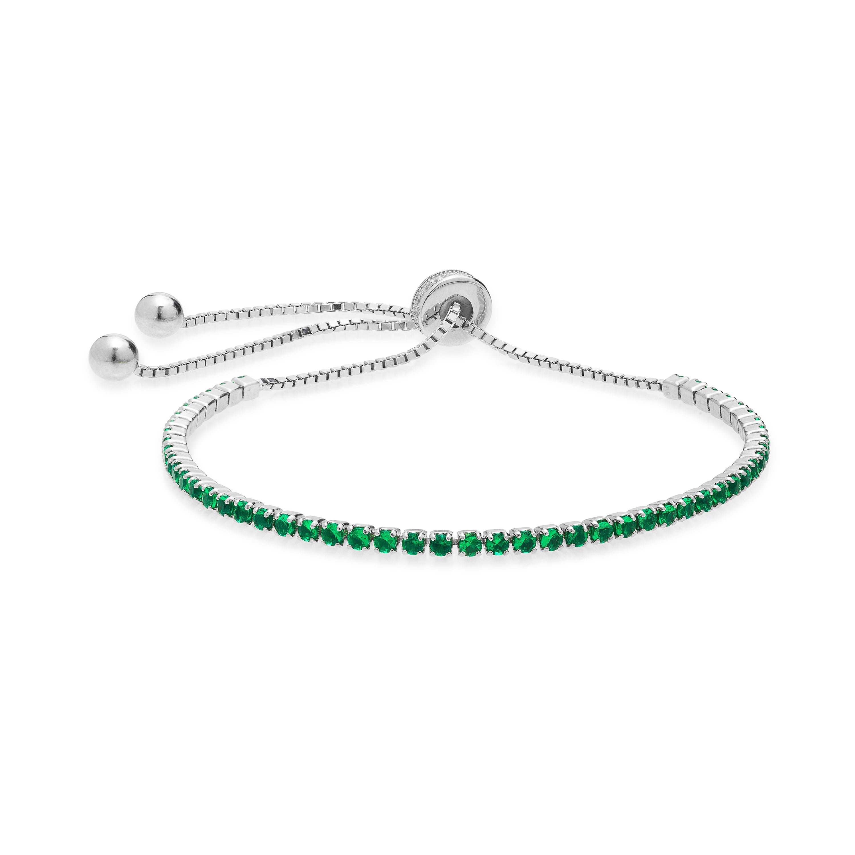 Pulsera de Aleación de Metal y Circonita Esmeralda acabado en rodio - Leythor