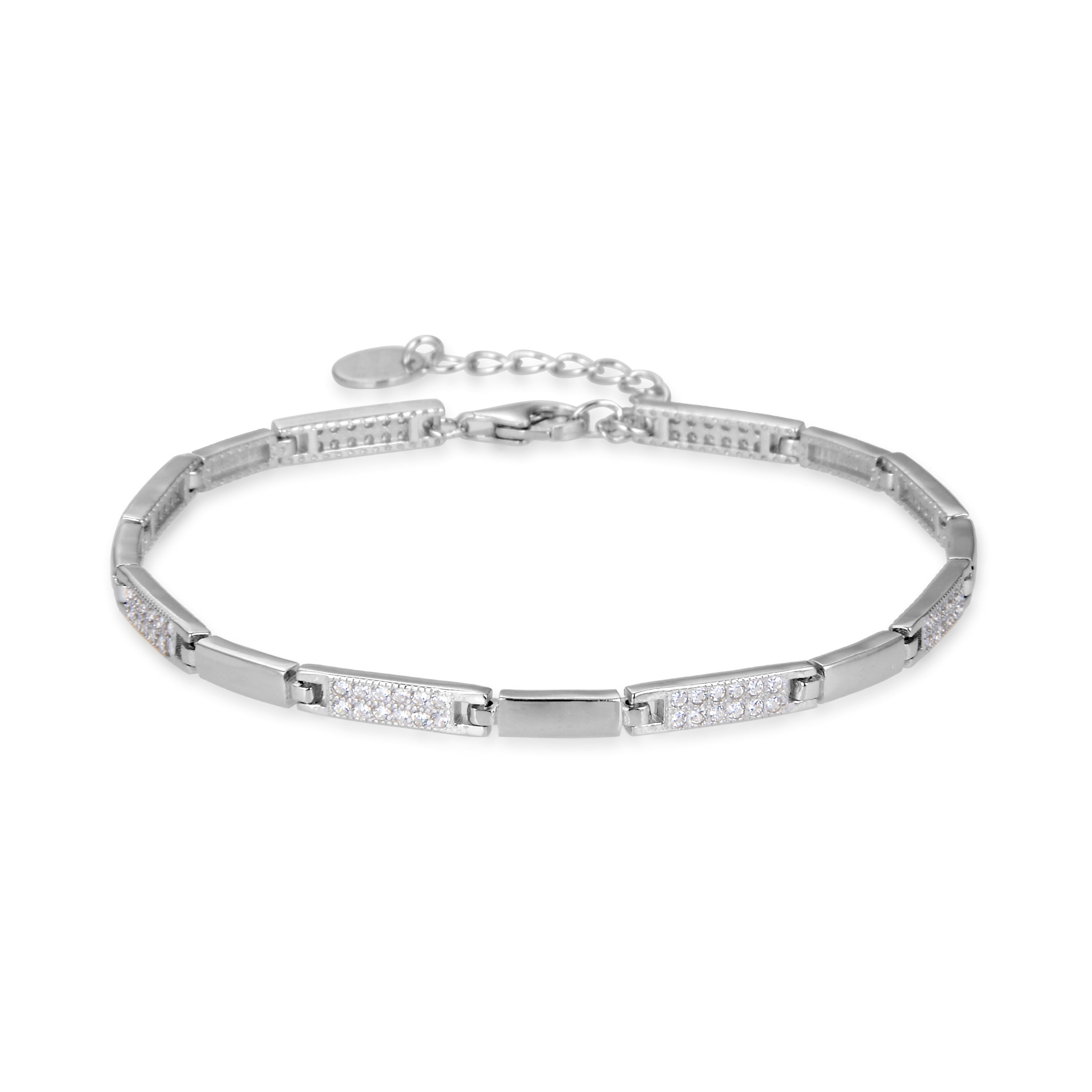 Pulsera de Aleación de Metal y Circonita Brillante acabado en rodio - Kinusi